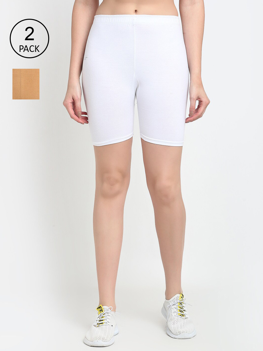 GRACIT Women White &v Beige Cycling Sports Shorts