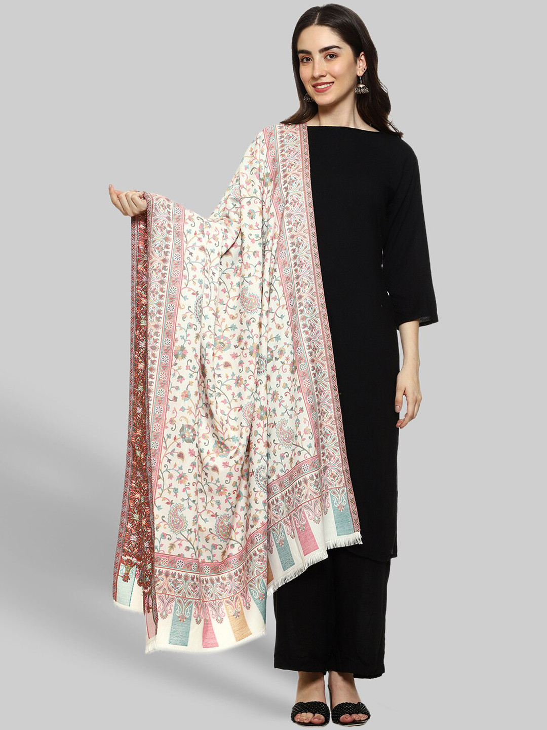 WEAVERS VILLA Women Kani Woven Ethnic Motifs Kalamkari Winter Shawl