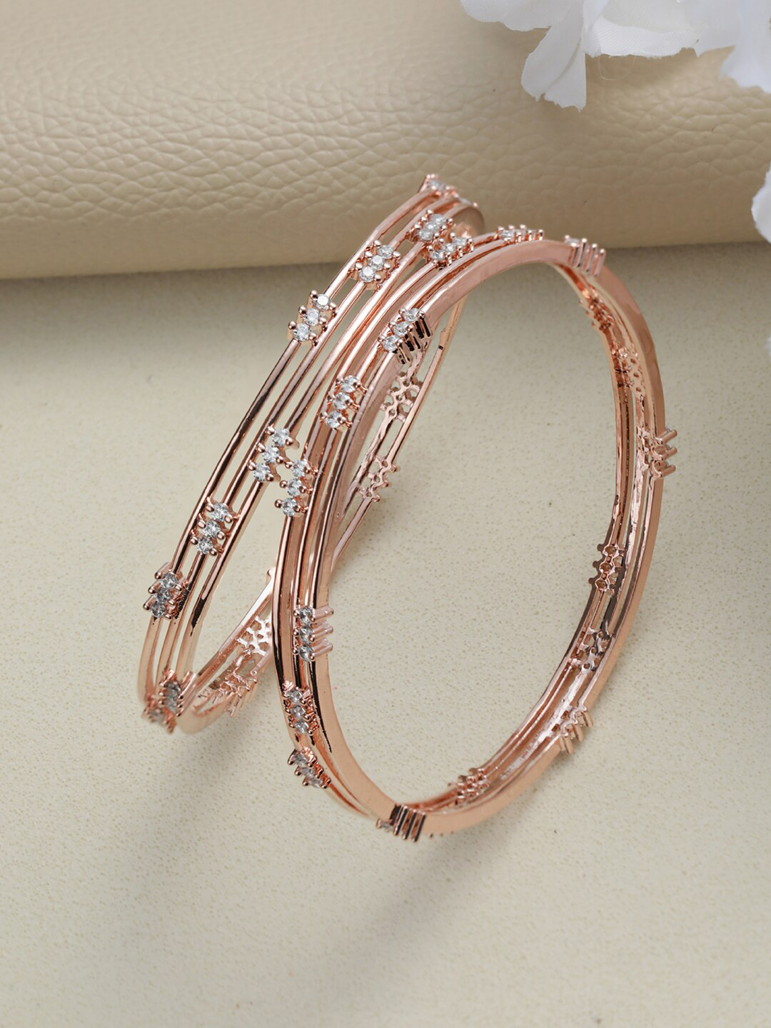 Jazz and Sizzle Set Of 2 Rose Gold-Plated Rose Gold Bangles
