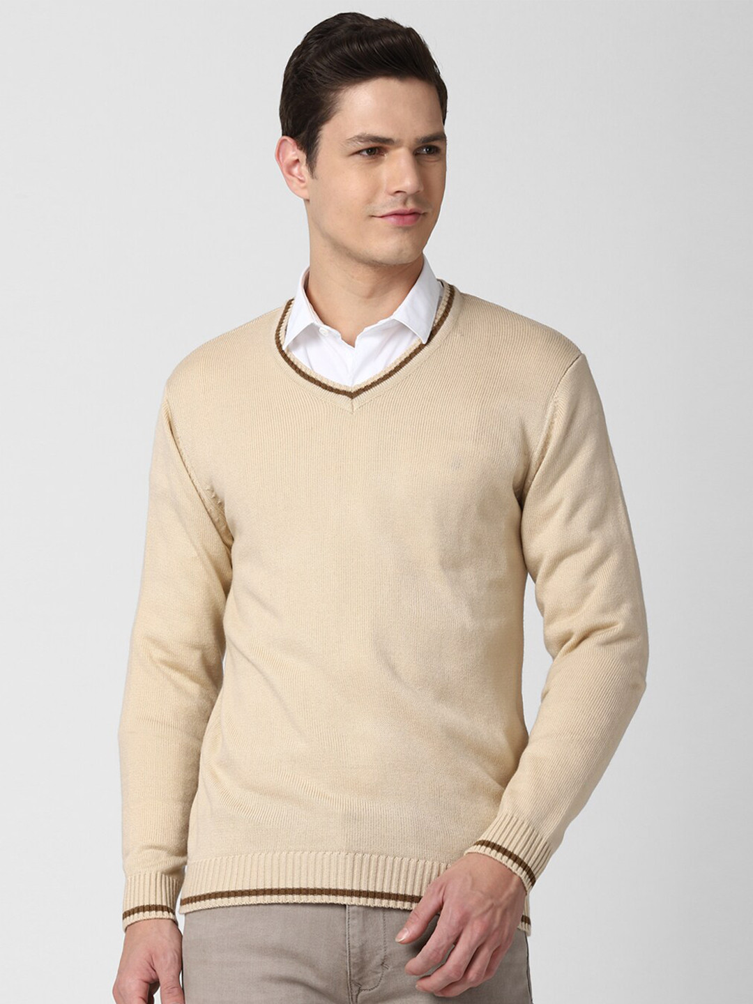 Peter England Casuals Men Beige Sweater Vest