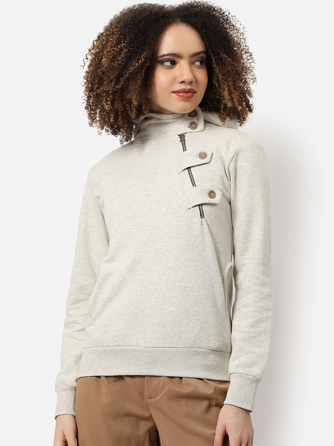 PINACOLADA Women Cream-Coloured Hooded Sweatshirt