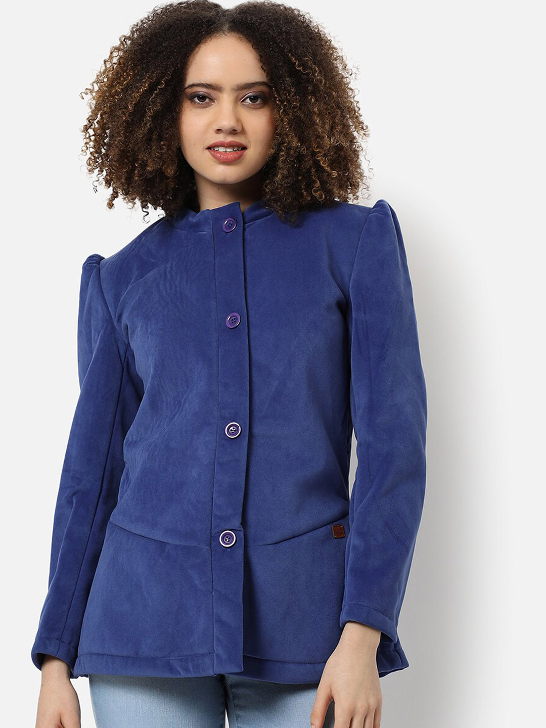 Campus Sutra Women Blue Solid Single Breasted Winter Wear Blazers