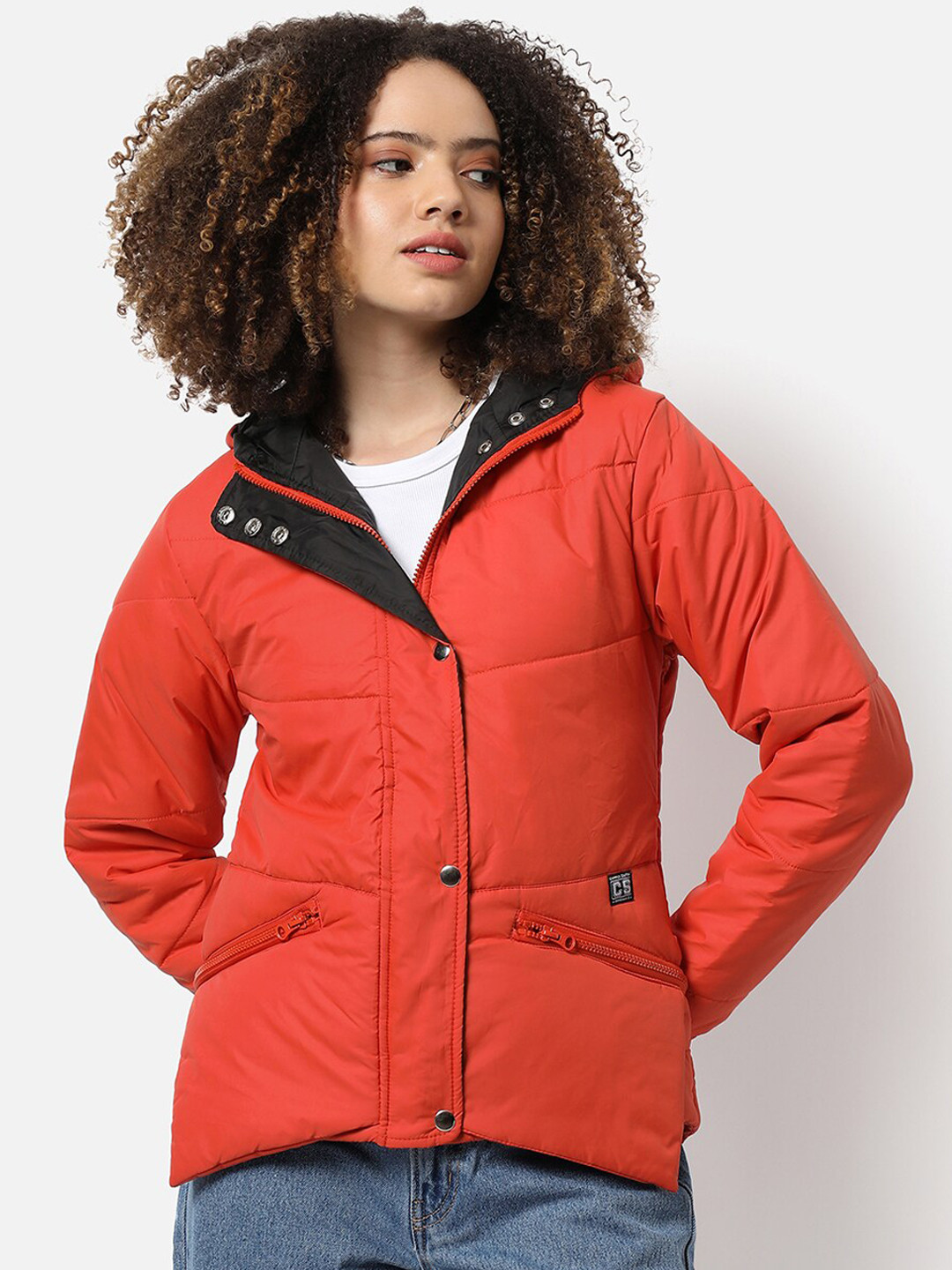 Campus Sutra Women Orange Padded Jacket