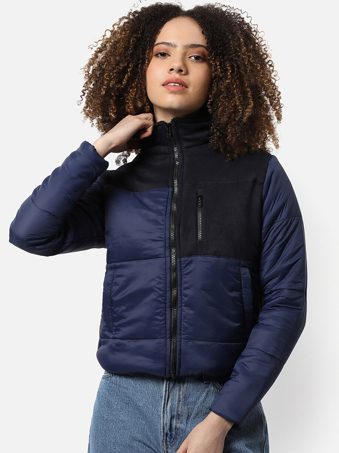 PINACOLADA Women Navy Blue Windcheater Outdoor Padded Jacket