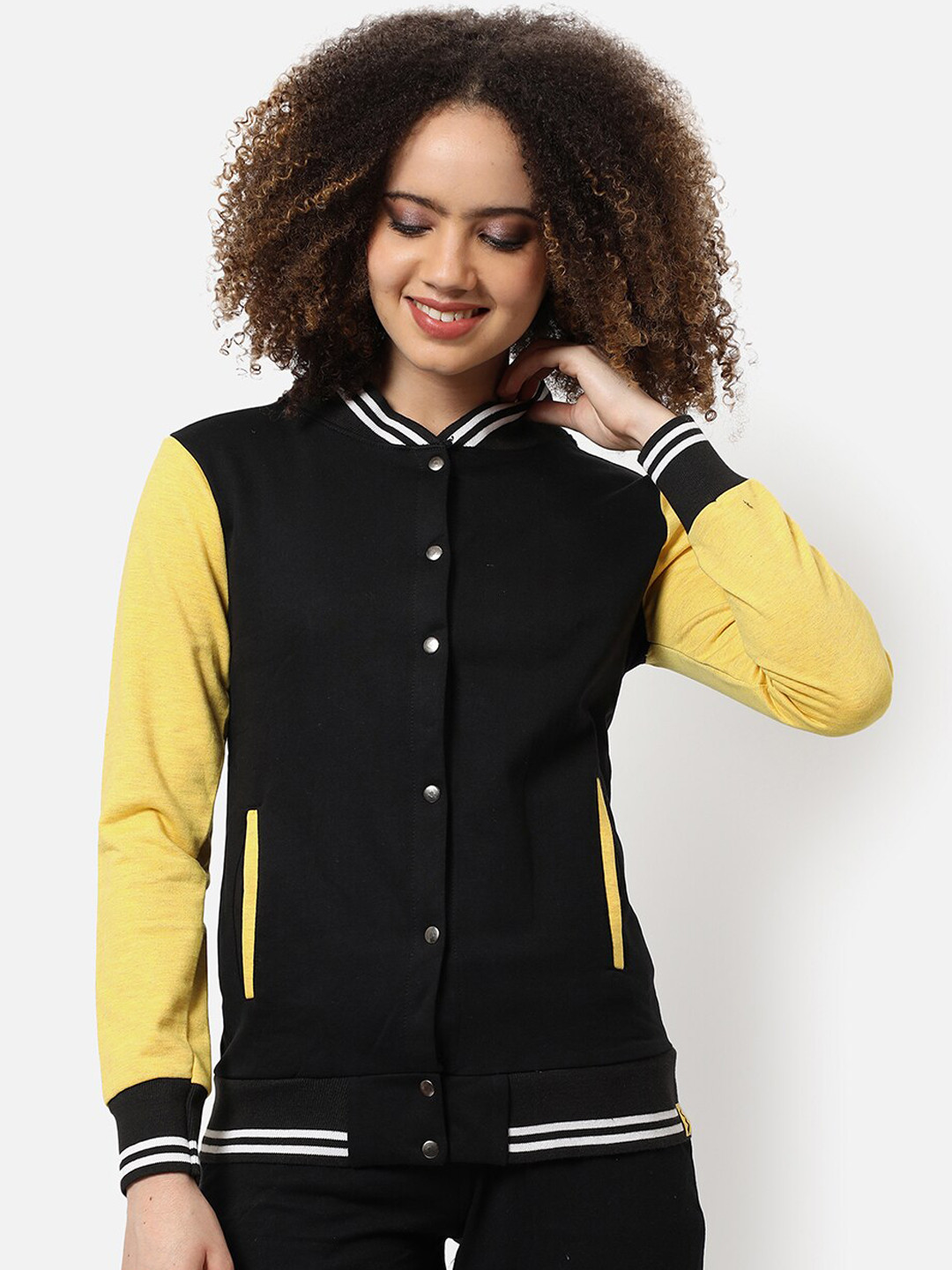 Campus Sutra Women Black Windcheater Varsity Jacket
