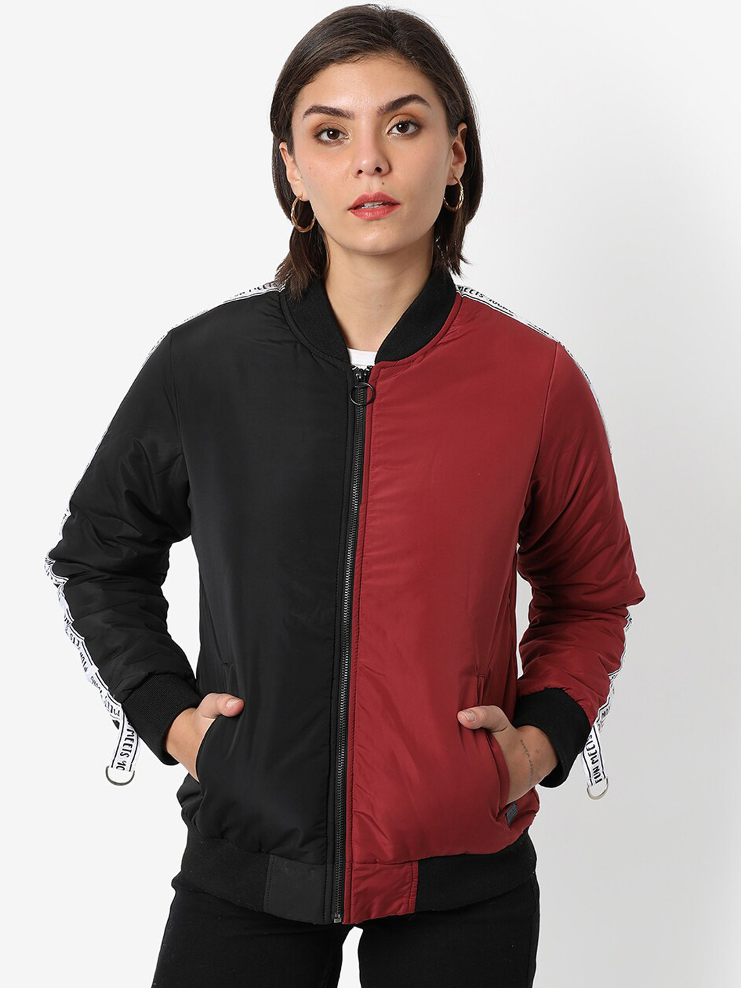 PINACOLADA Women Black Colourblocked Windcheater Outdoor Bomber Jacket