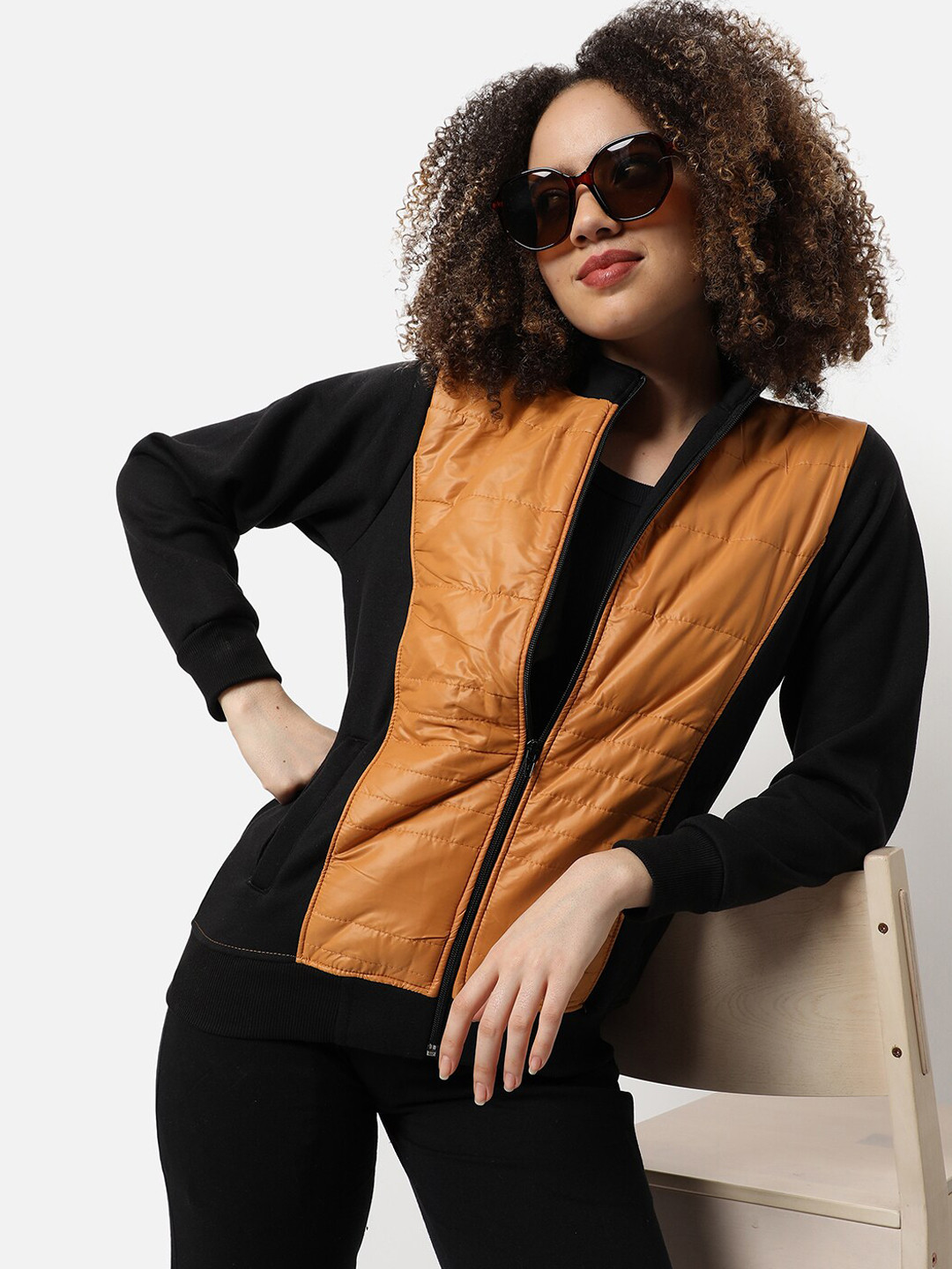 PINACOLADA Women Mustard Colourblocked Windcheater Outdoor Tailored Jacket