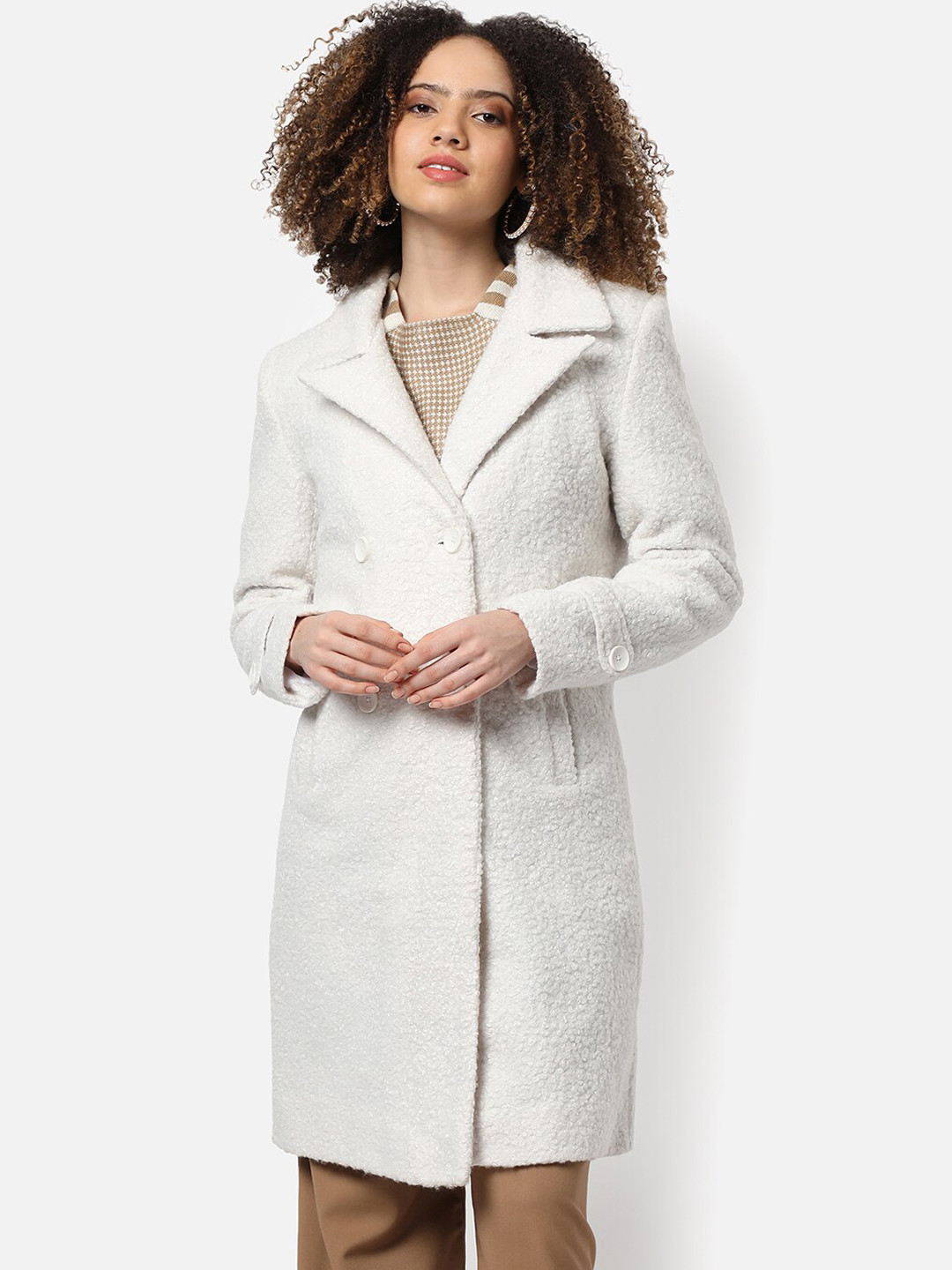 Campus Sutra Women White Solid Longline Coats