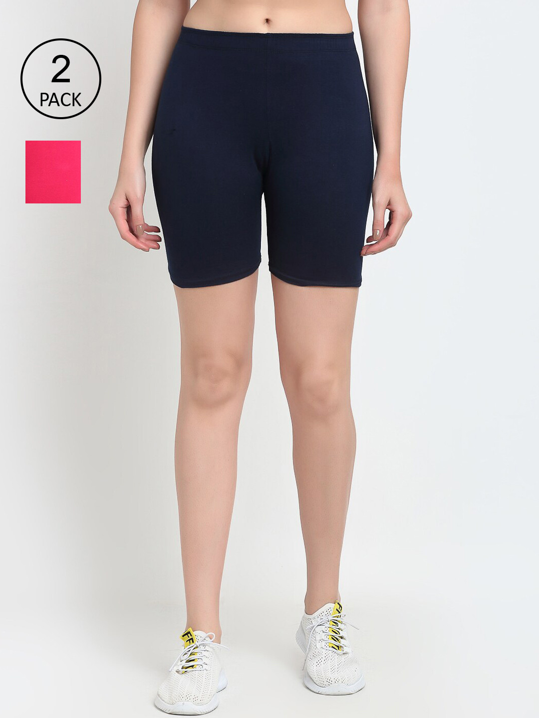 GRACIT Women Pink And Navy Blue Pack Of 2 Cycling Sports Shorts