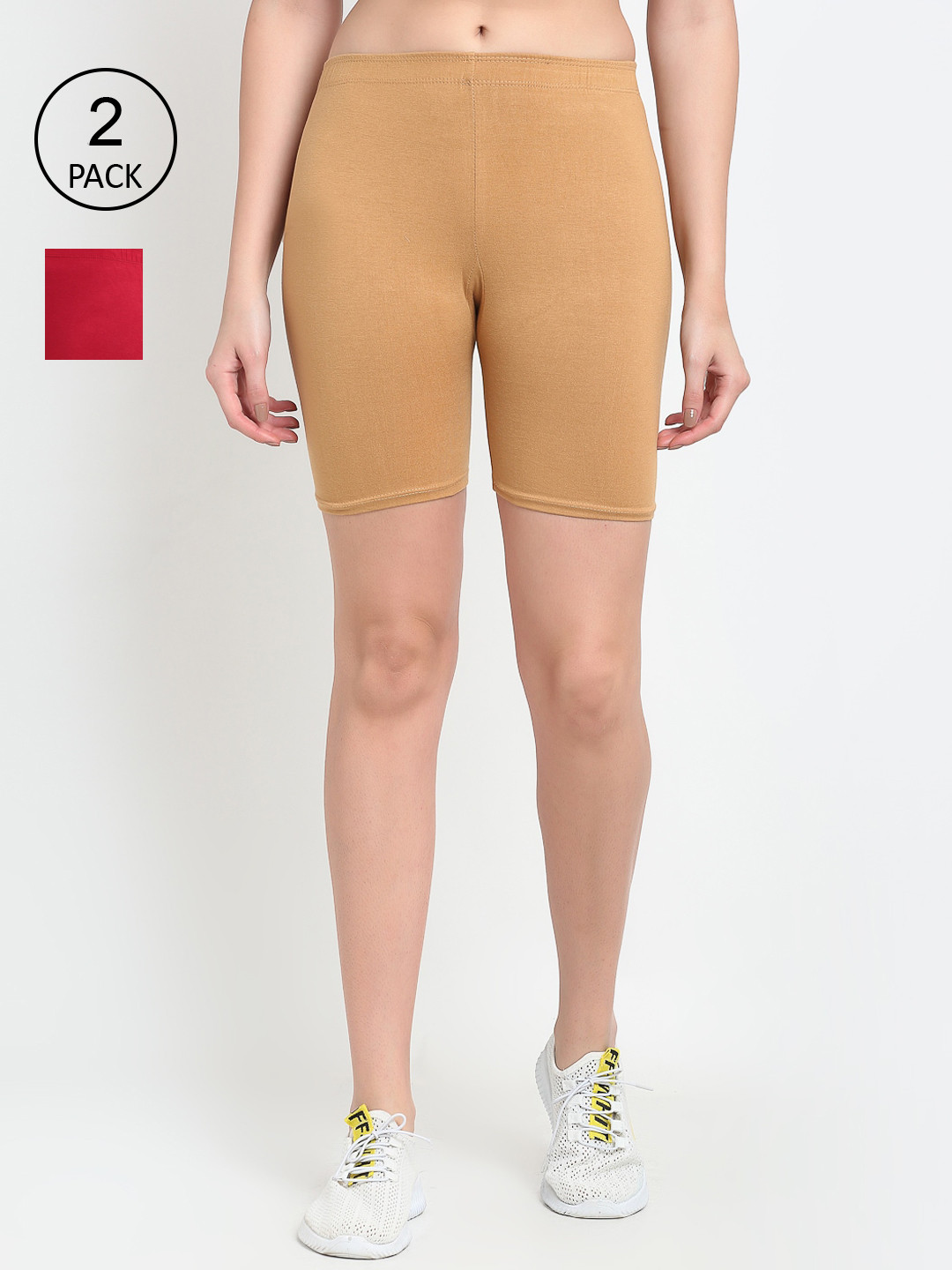 GRACIT Women Beige Biker Shorts