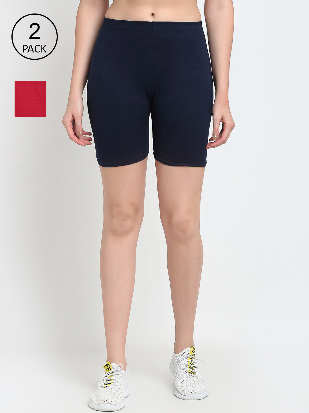 GRACIT Women Set of 2 Maroon & Navy Cycling Sports Shorts