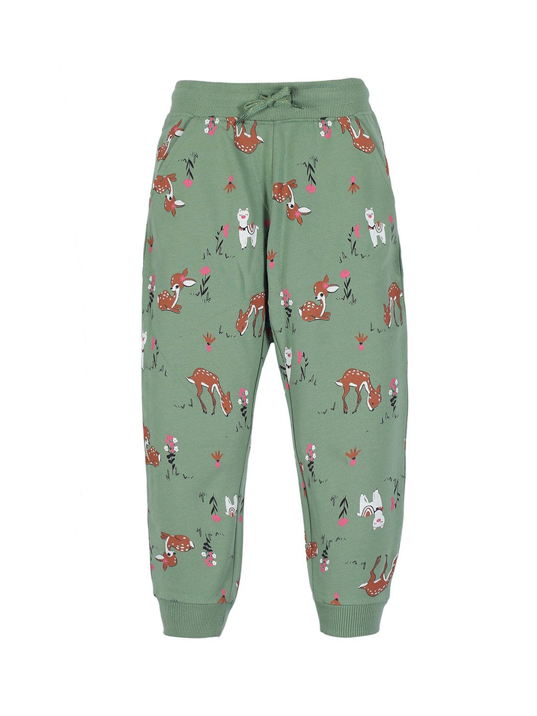 PLUM TREE Girls Green Printed Pure Cotton Joggers