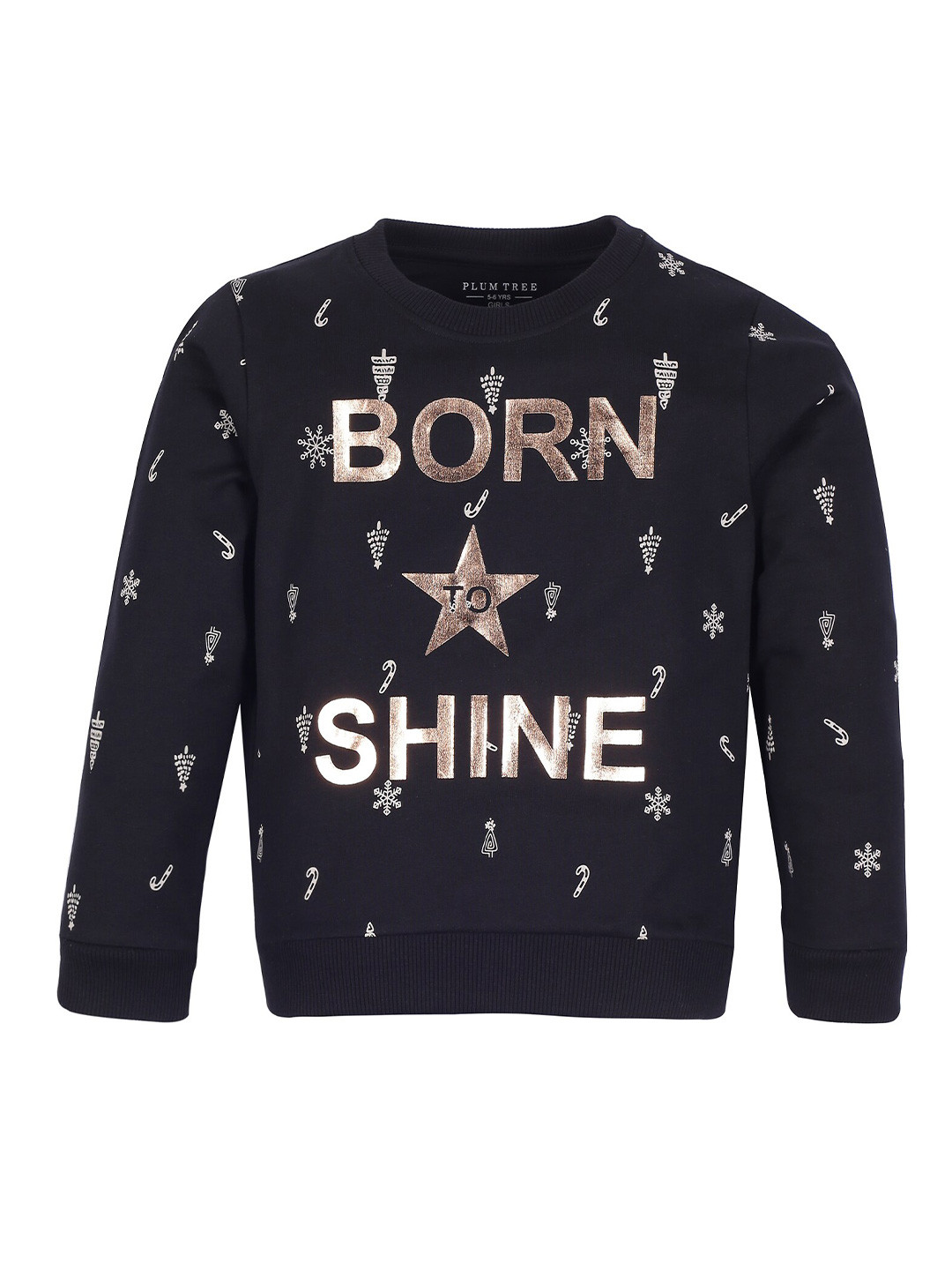 PLUM TREE Girls Black Typography and Conversational Print Cotton Sweatshirt