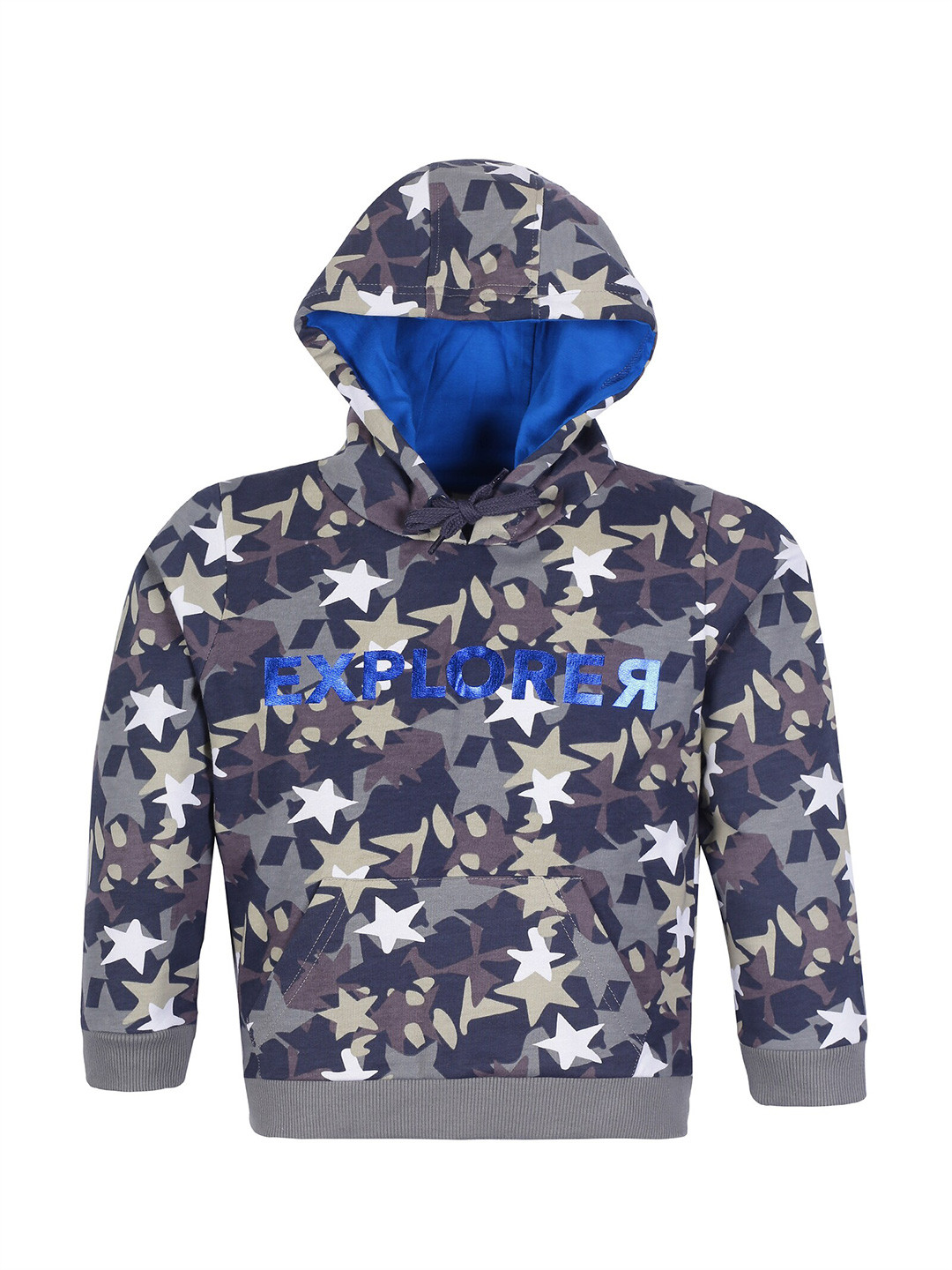 PLUM TREE Boys Navy Blue & Grey Printed Hoodie Sweatshirt