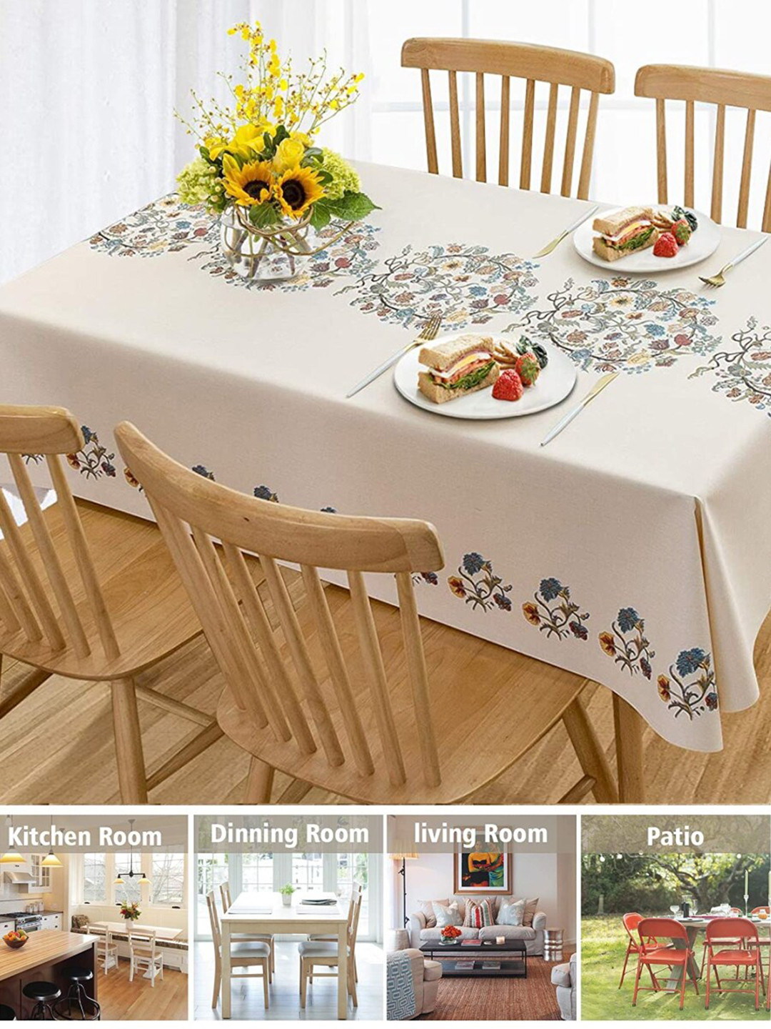 URBAN SPACE White Paisley Printed 4 Seater Table Cloth