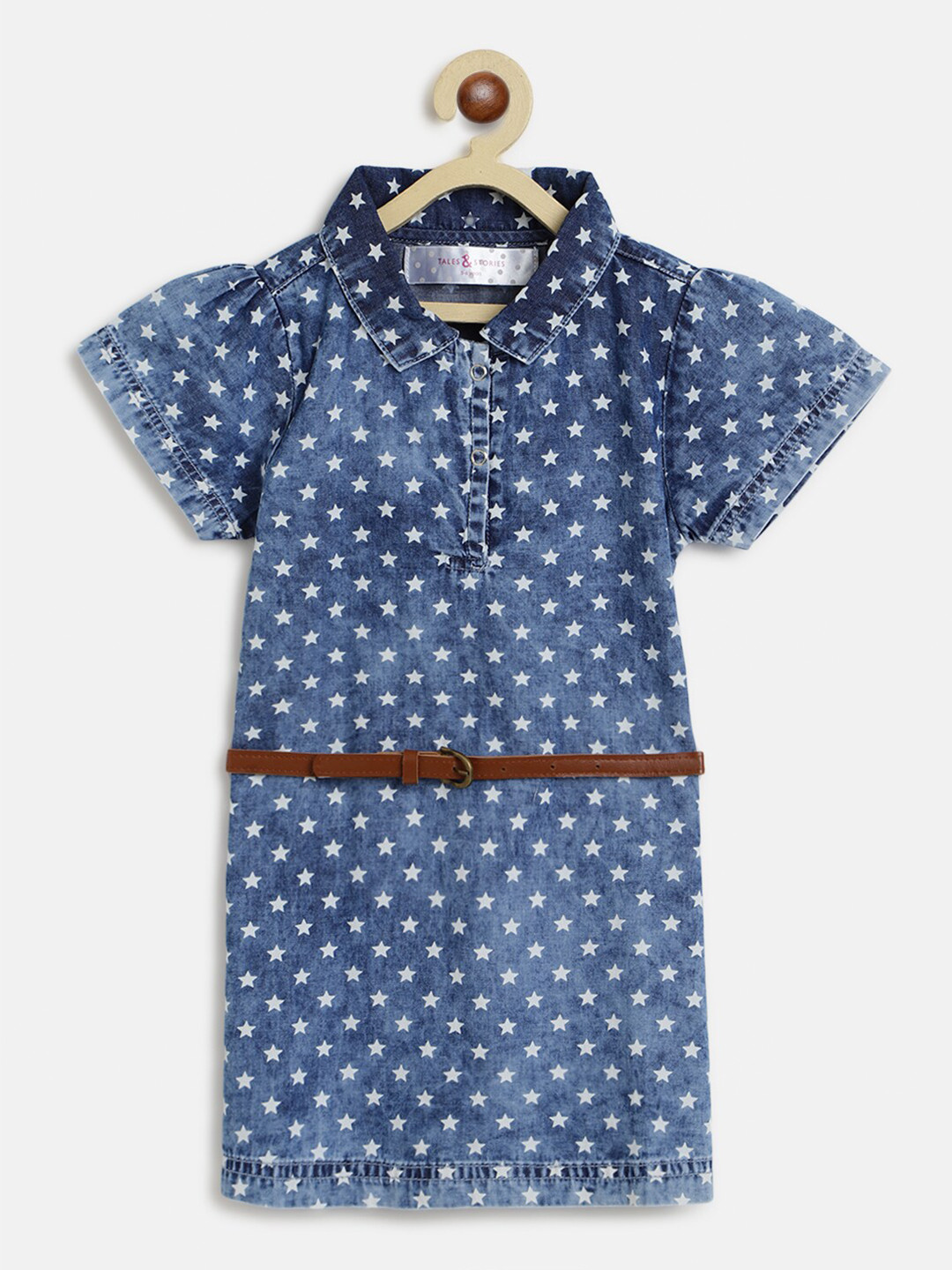 TALES & STORIES Blue Print Denim Shirt Style Top