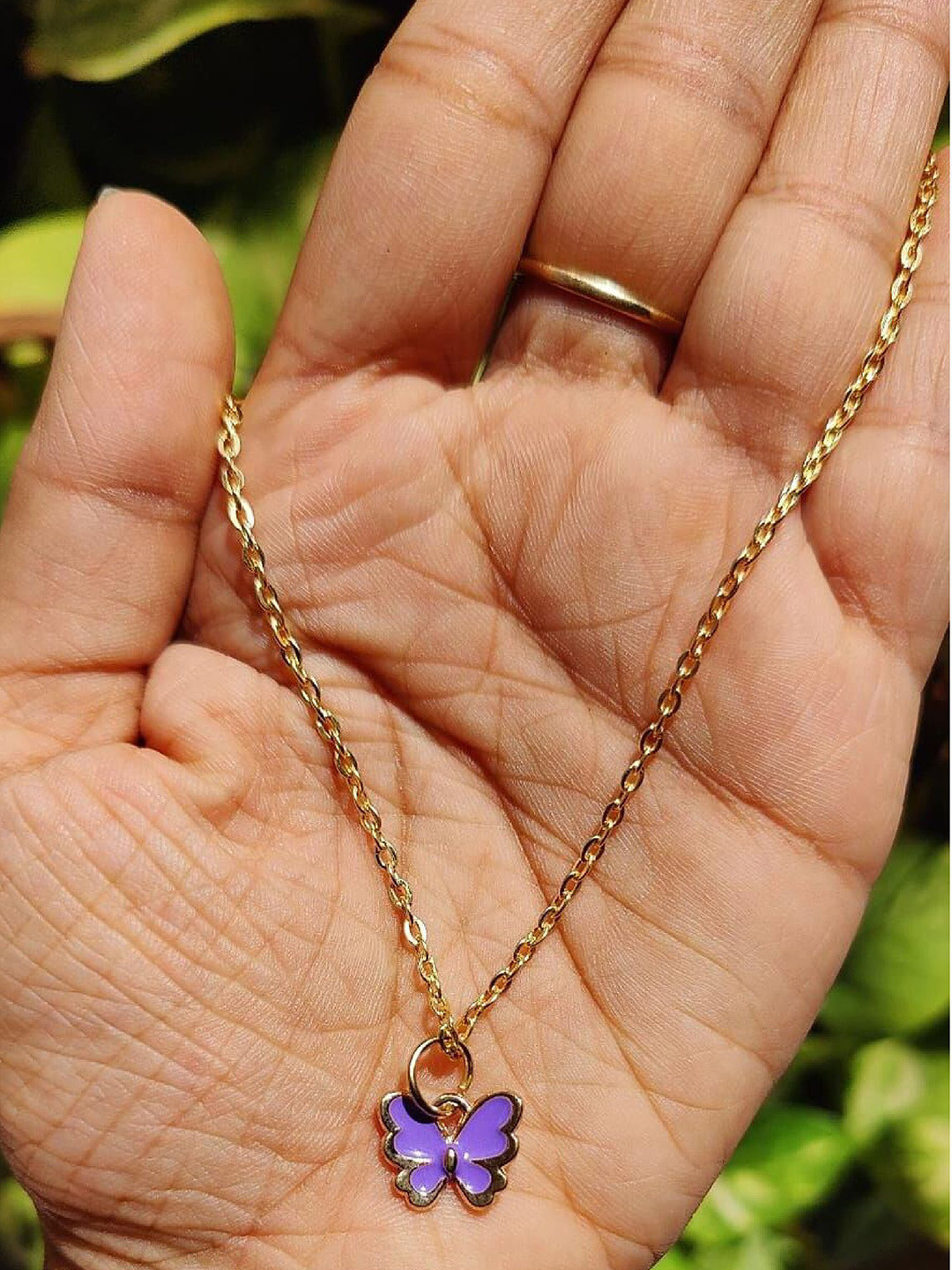 Pinapes Adults Gold-Plated & Purple Butterfly Shape Necklace