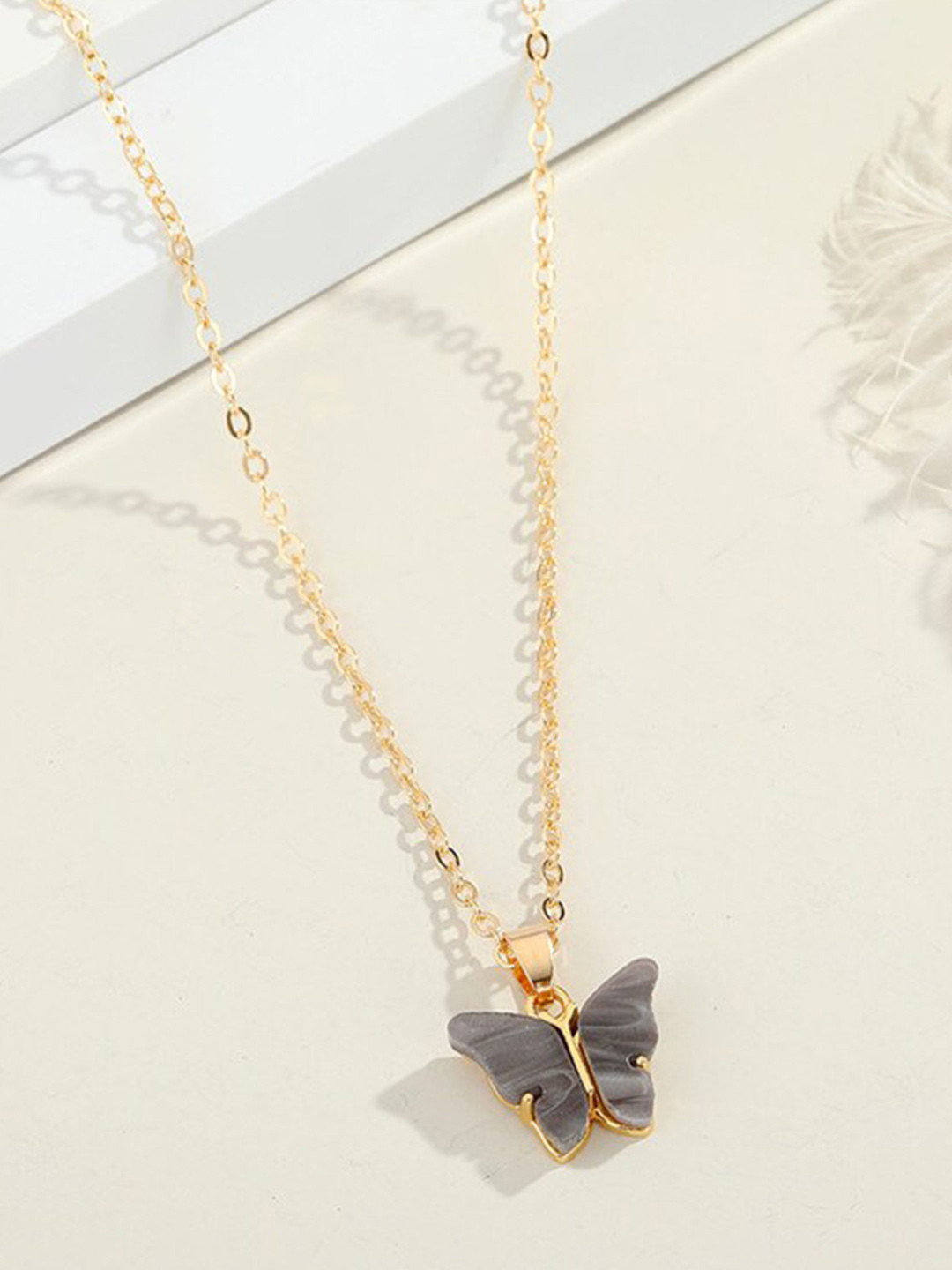 Pinapes Stylish Gold Plated Chain Butterfly Pendant Necklace for Women and Girls
