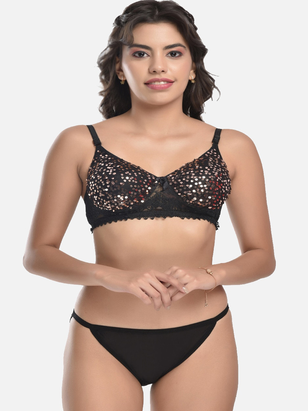 FIMS Women Black Solid Lingerie SetMTR_Belly_Padded_Set_Black_B