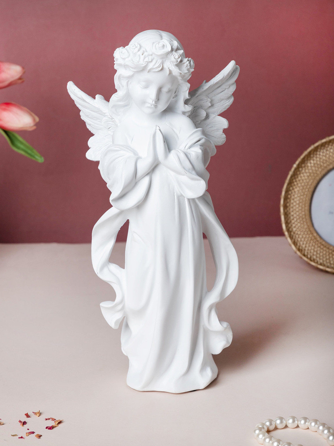 Nestasia Angel White Resin Matte Living Room Small Showpiece - 11.8 Inches