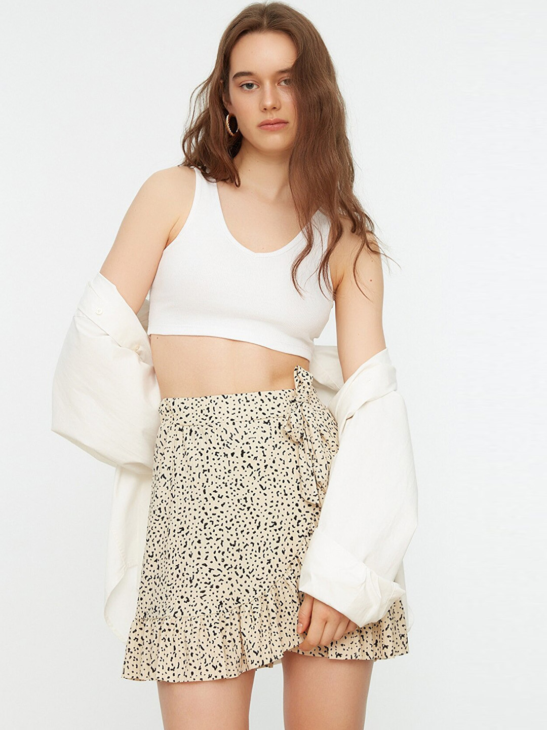 Trendyol Women Beige & Black Printed Mini Skirt