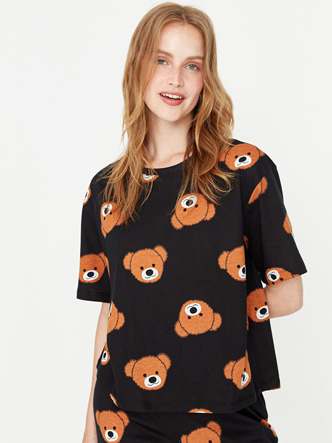 Trendyol Women Black & Brown Printed Night suit