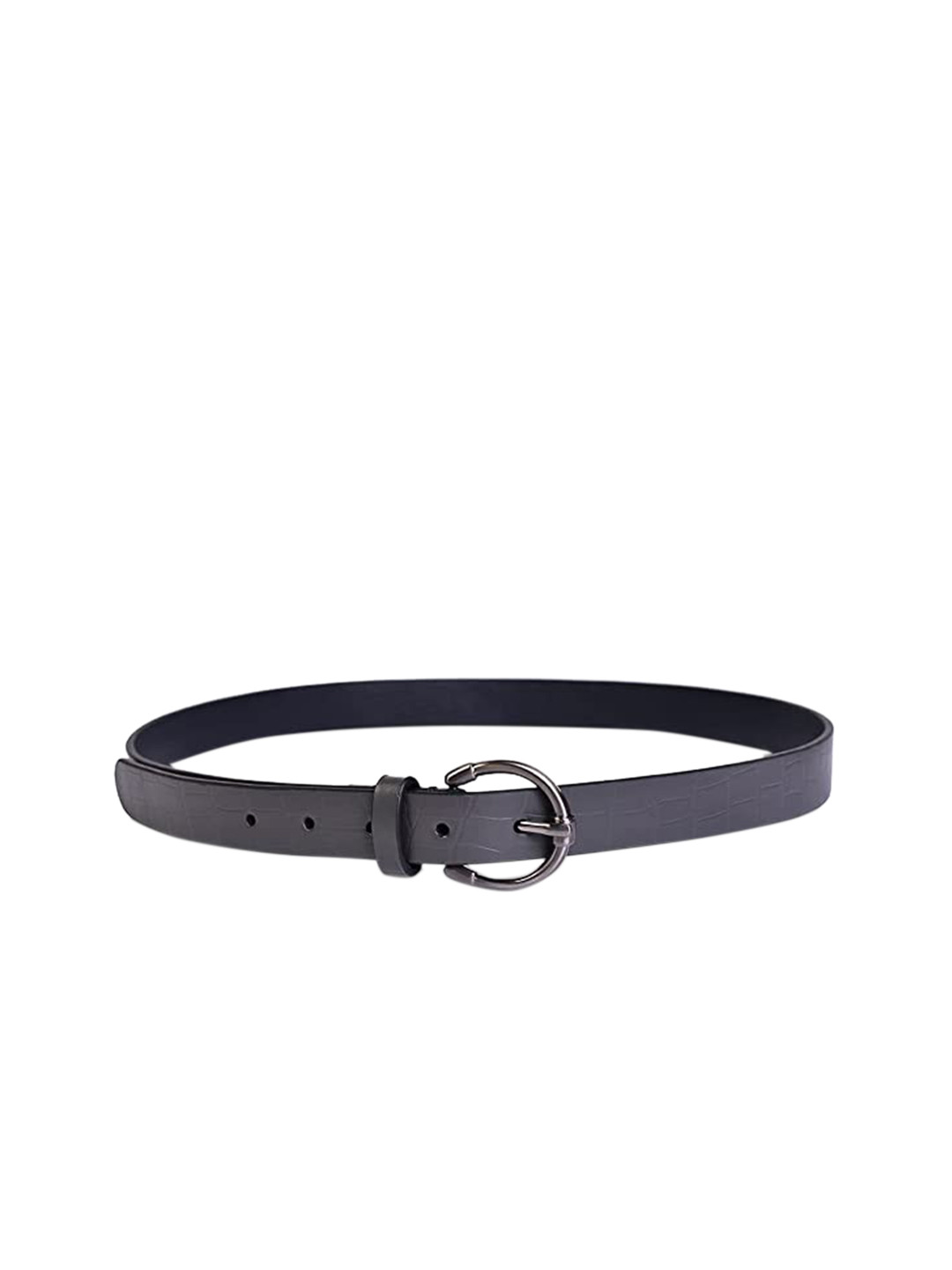 Belwaba Women Gunmetal-Toned Croc Printed Leather Casual Belt
