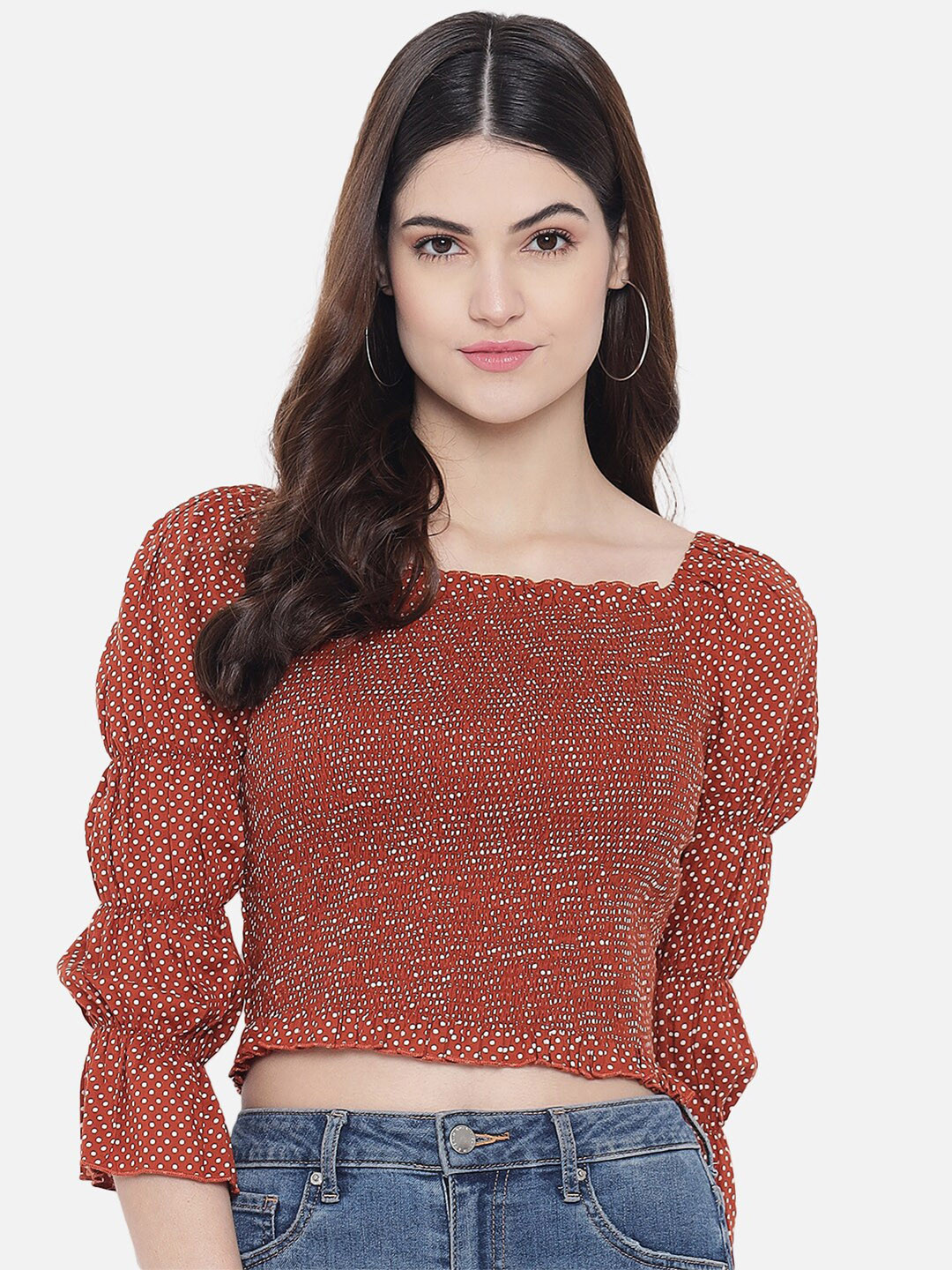 Trend Arrest Brown Print Crepe Top
