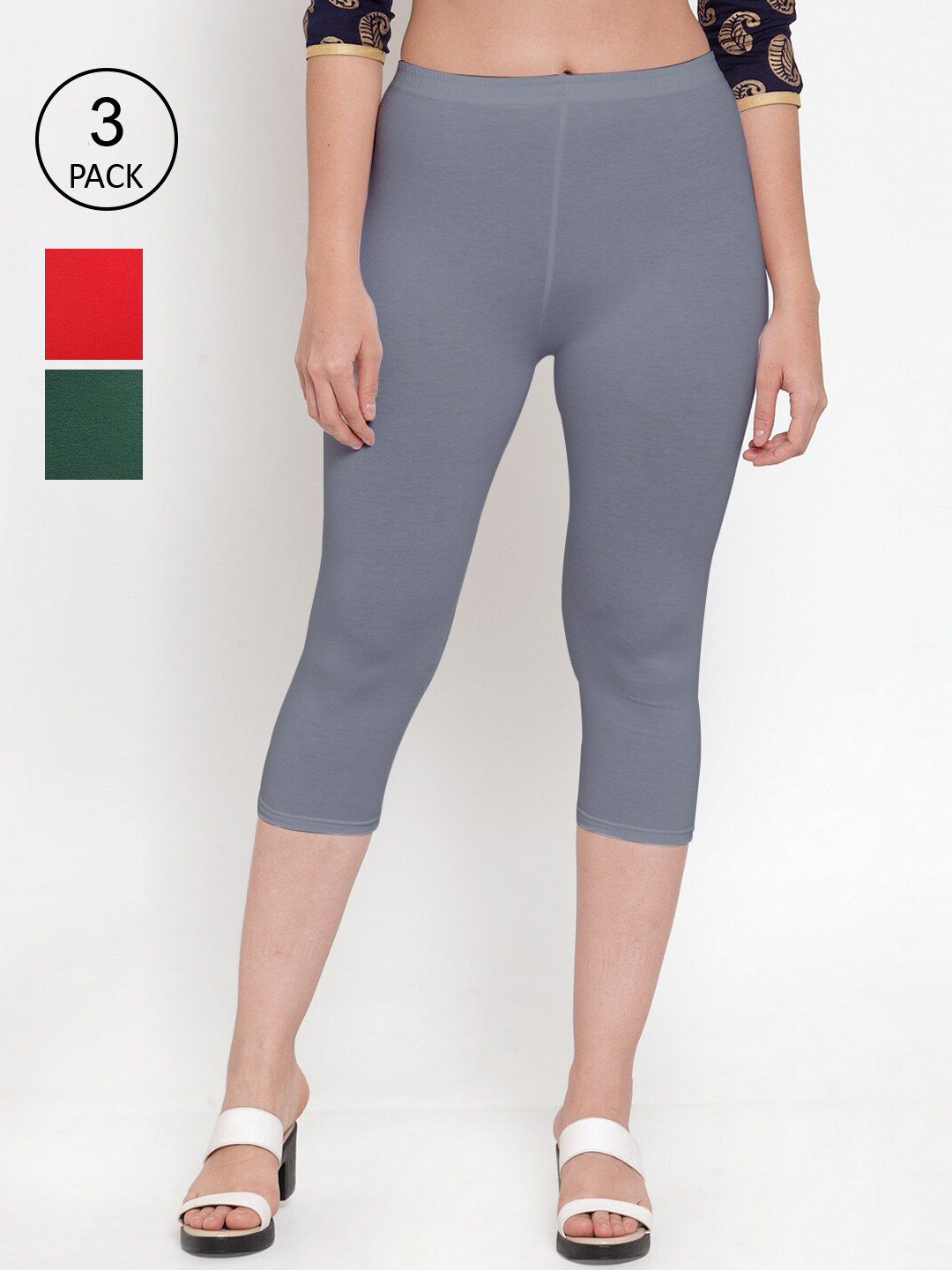 GRACIT Women Red And Green Capris Pack of 3