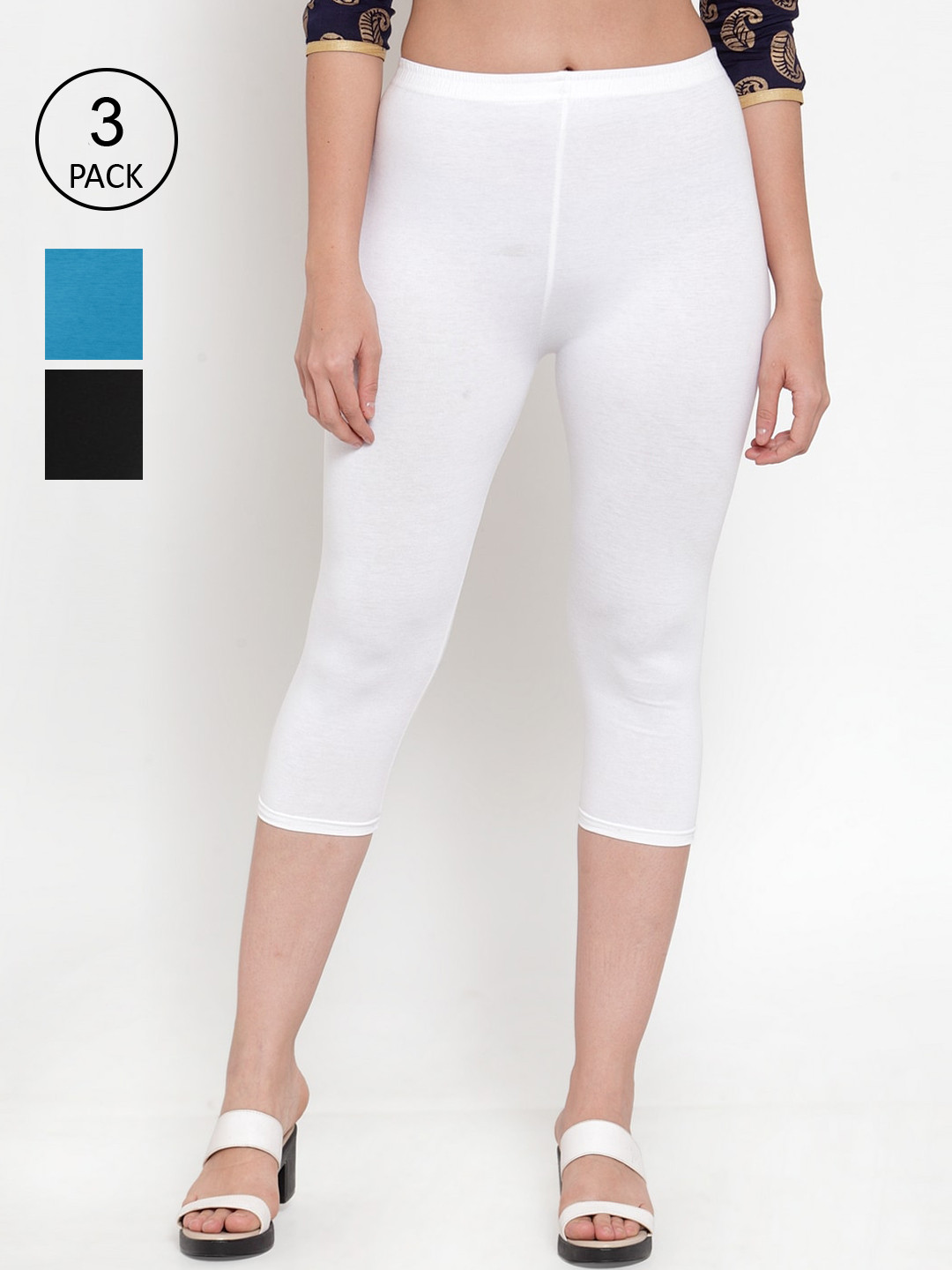 GRACIT Women Pack of 3 Casual Slip On Super Combed Cotton Lycra Capri