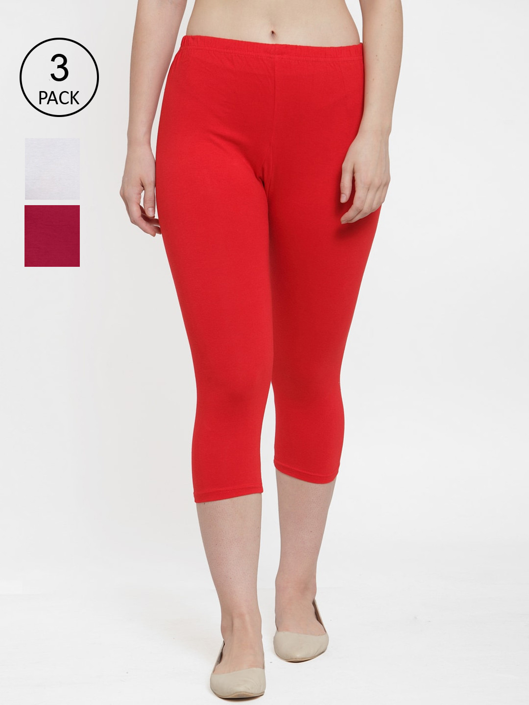 GRACIT Women Set Of 2 White & Red Capris