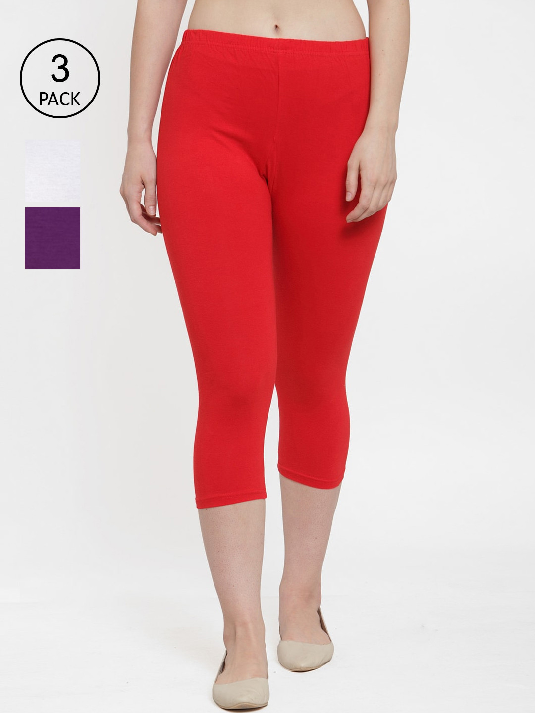 GRACIT Women White Red Purple Super Combod Cotton Lycra Capri