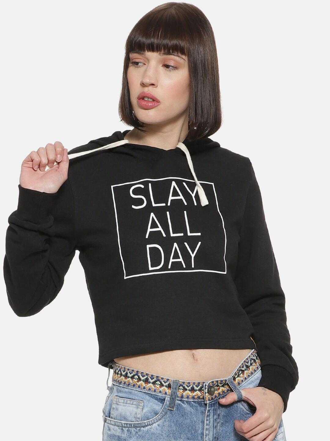 Campus Sutra Women Dark Mauve Typography Print Hooded Sweatshirt