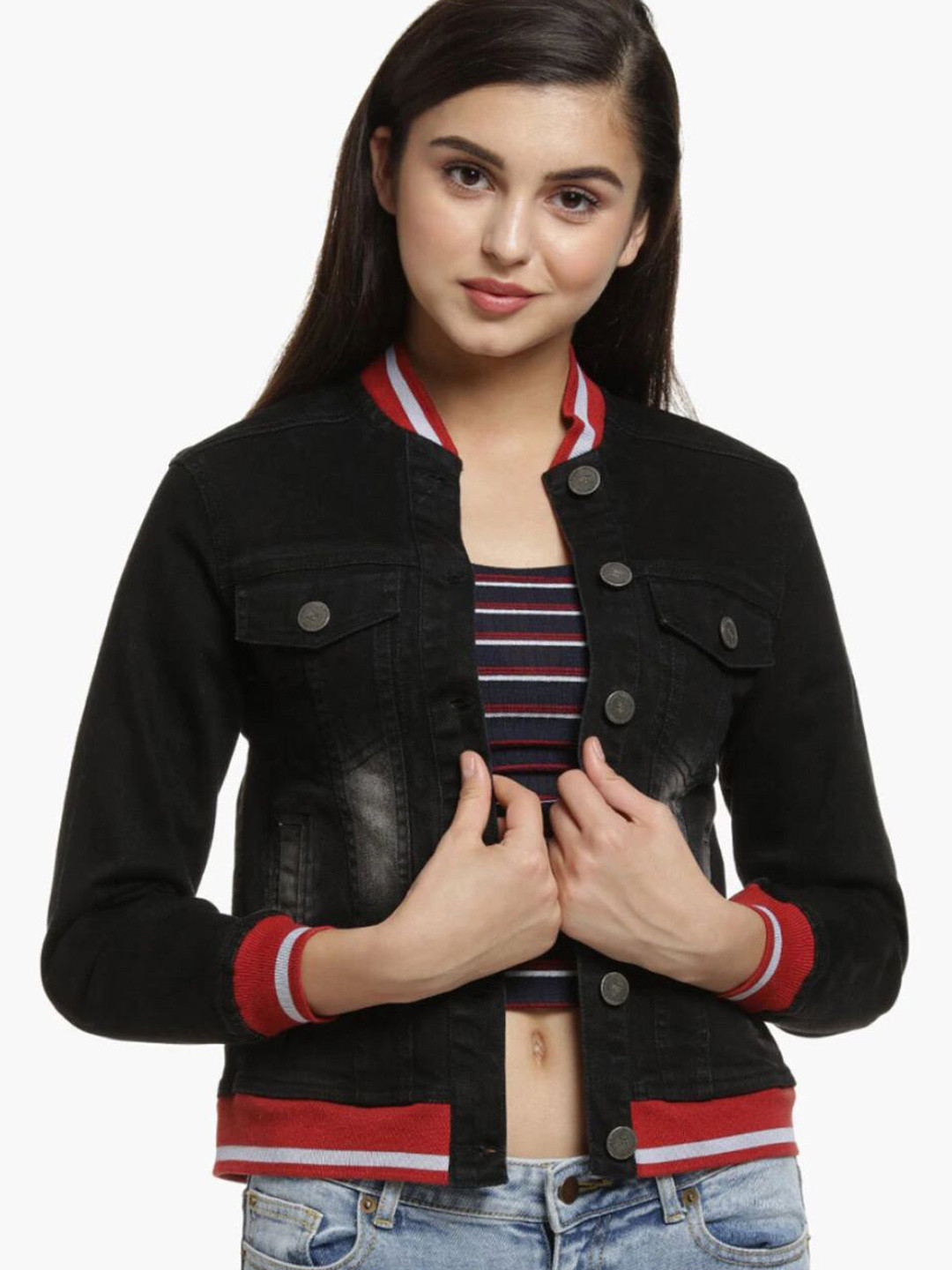 Campus Sutra Women Black Denim Jacket