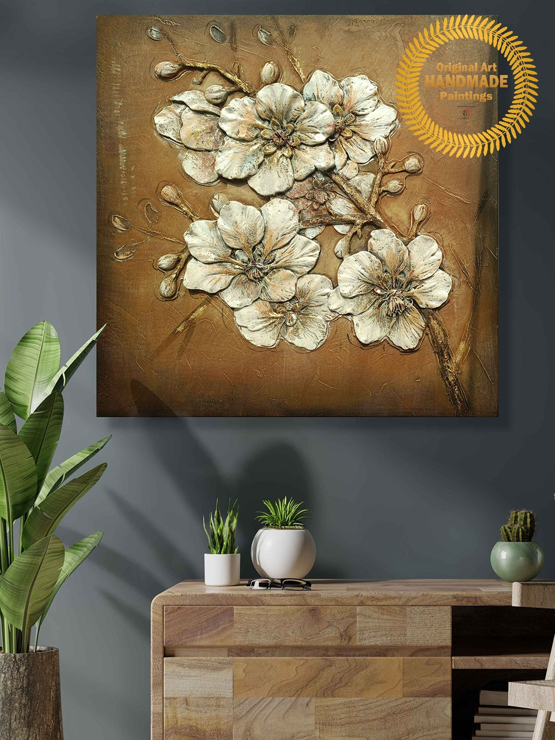 Art Street Brown Floral Original Handmade Painting Wall Art