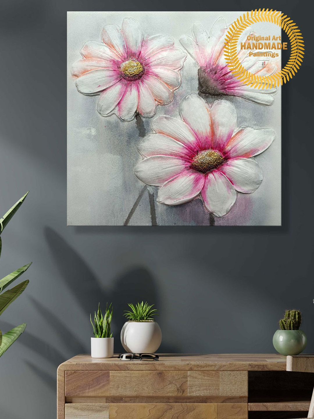 Art Street Pink Wall Living Room Square Potrait Paintings Wall Art -23.62 x 23.62In