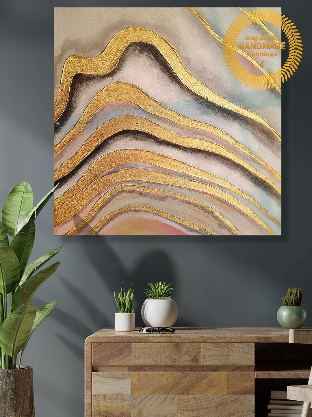 Art Street Never-ending Waves Of Gold Foiling Canvas Wall Paintings Wall Art -31 x 31 In