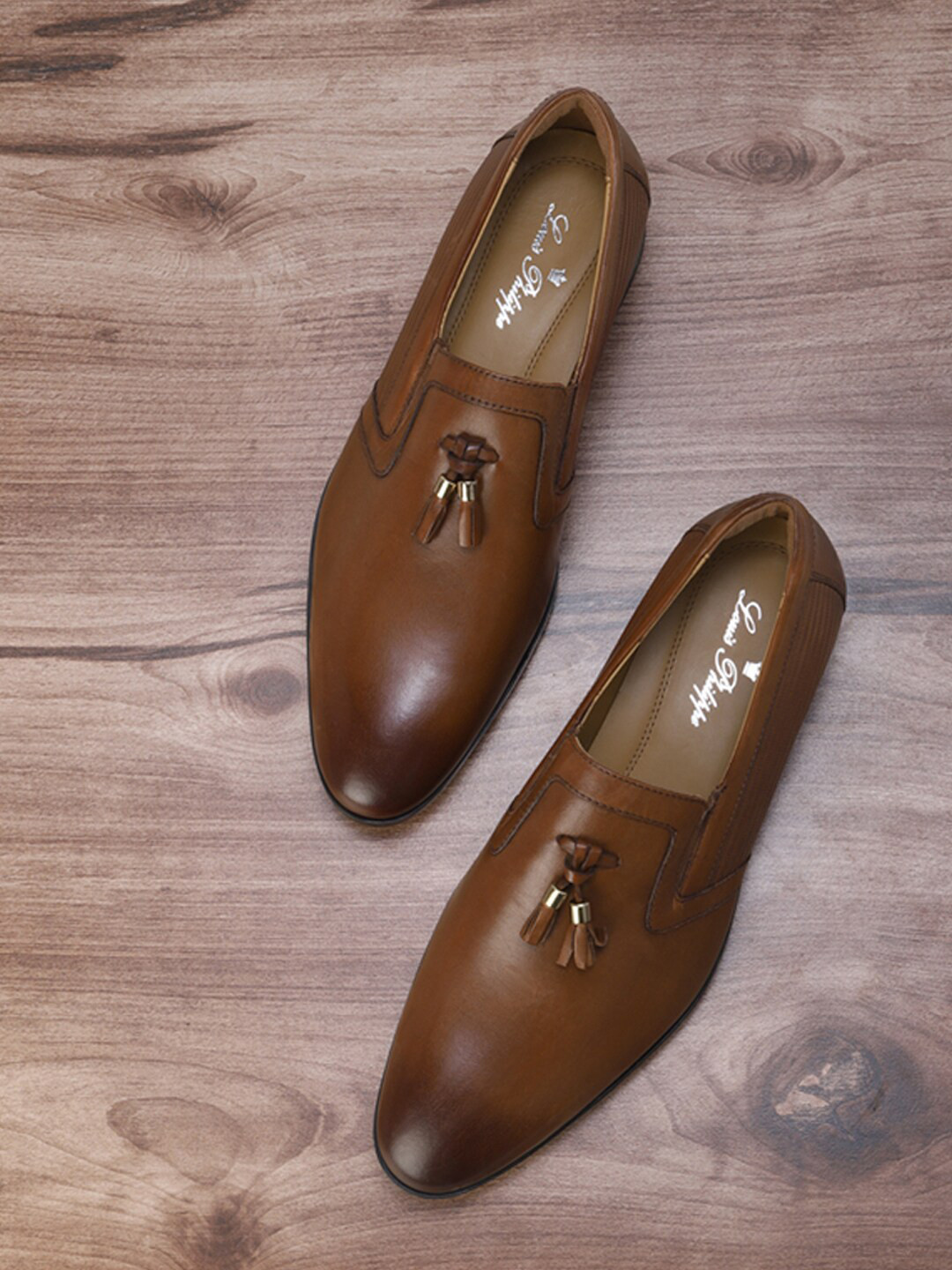 Louis Philippe Men Brown Solid Textured Formal Slip-On Shoes
