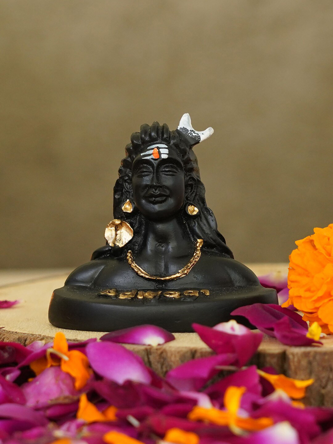 TIED RIBBONS Adiyogi Lord Shiva Black Polyresin Glossy Prayer Room Small Showpiece - 2.8 Inches