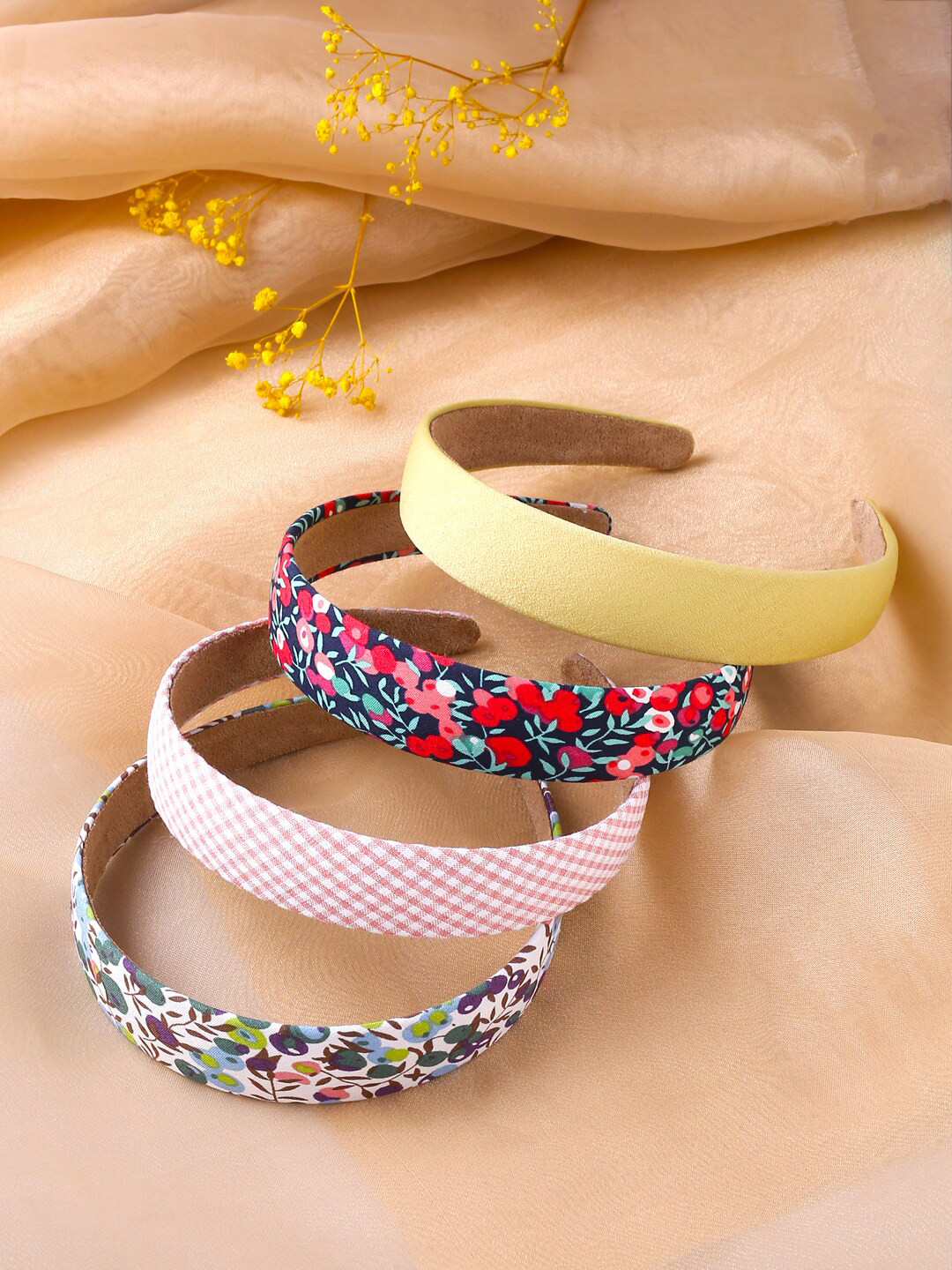 Yellow Chimes Women Blue & Pink Set of 4 Floral Printed Hairband