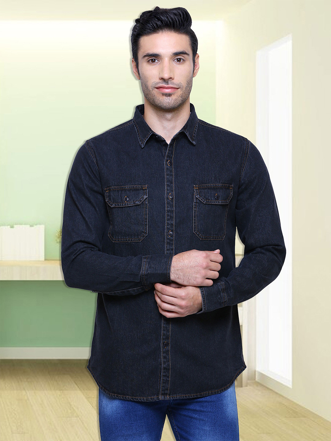 Southbay Men Navy Blue Smart Slim Fit Casual Shirt