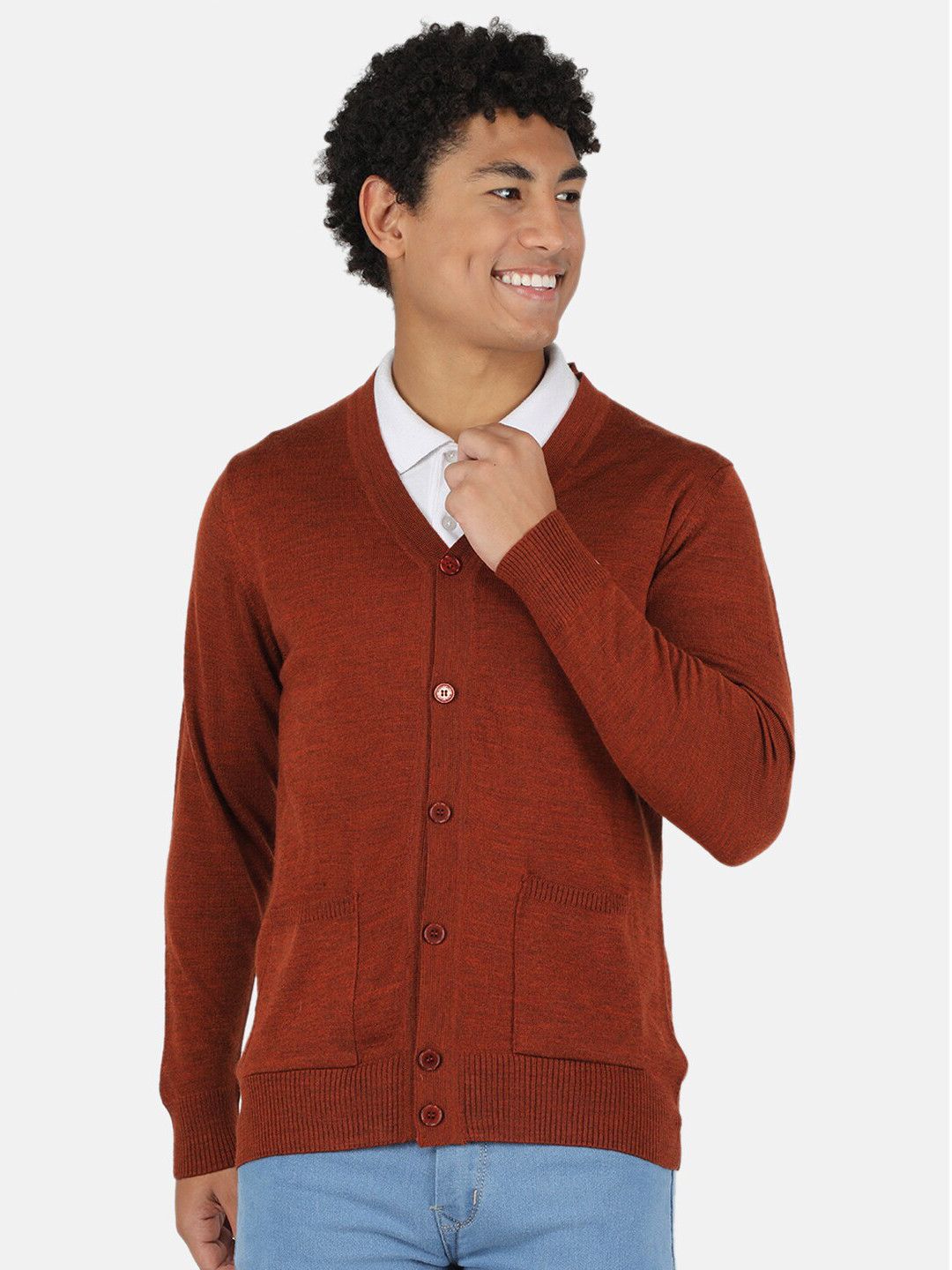 Monte Carlo Men Brown Solid Cardigan