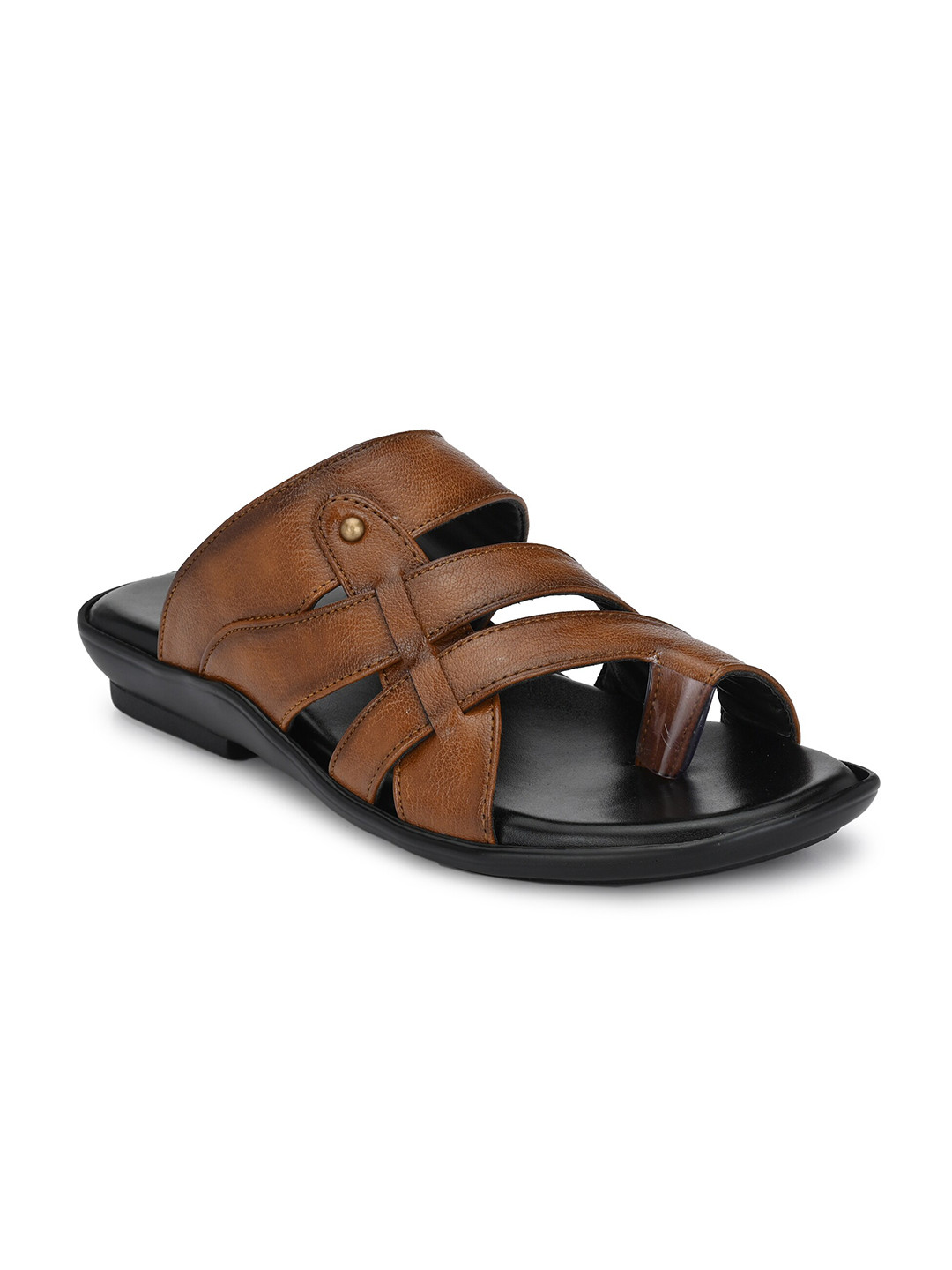 ELIXIR MAN Men Tan & Black Ethnic Comfort Sandals
