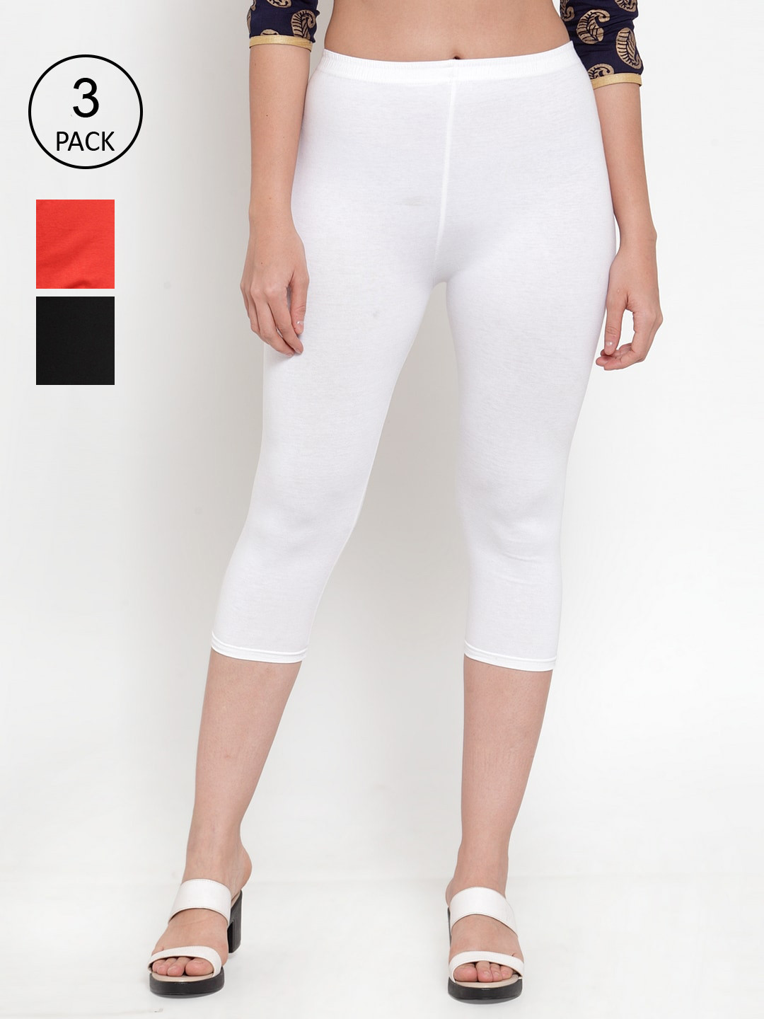 Jinfo Women Black & White Capris