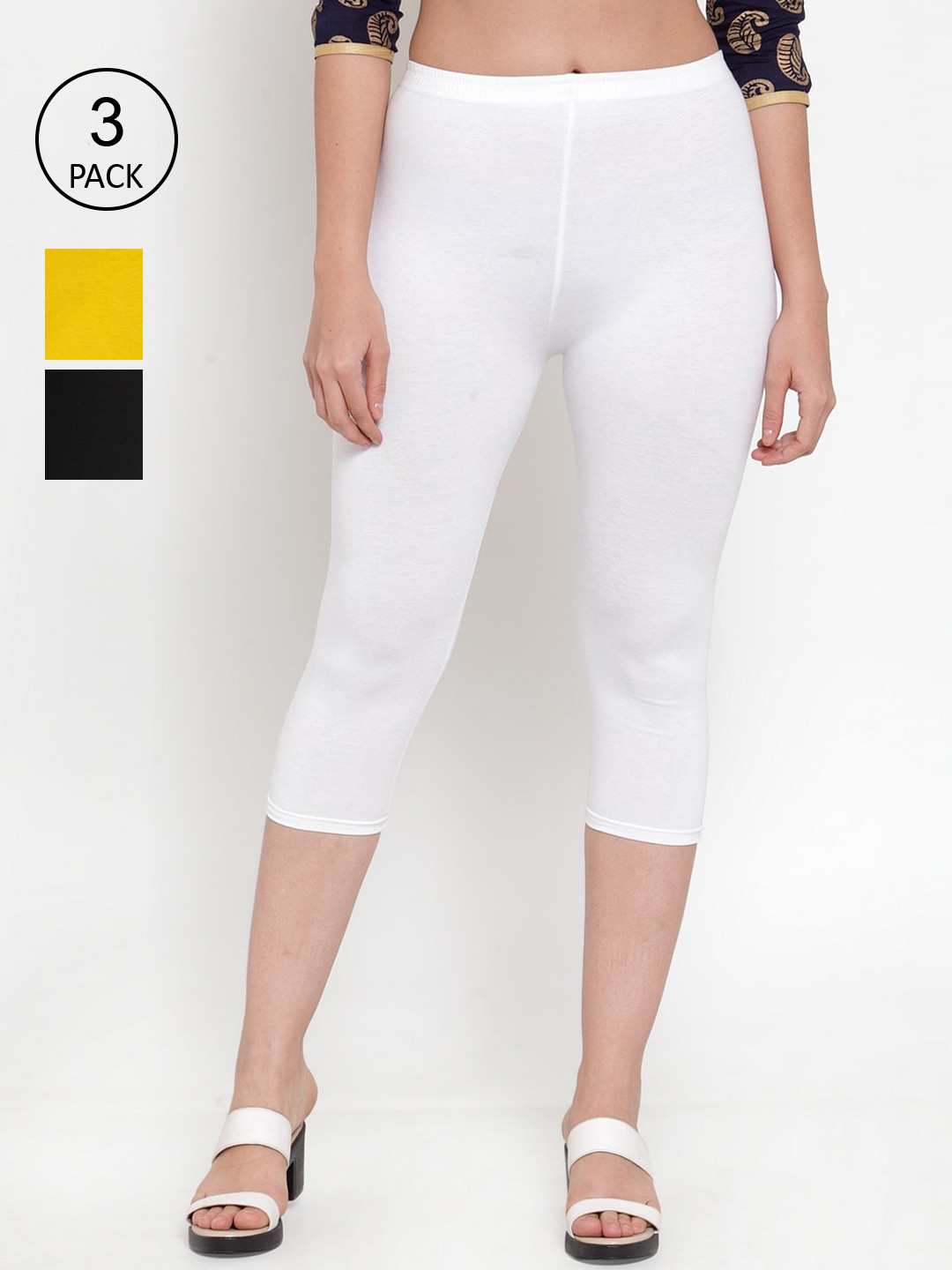 Jinfo Women Black & WhitePack of 3 Capris