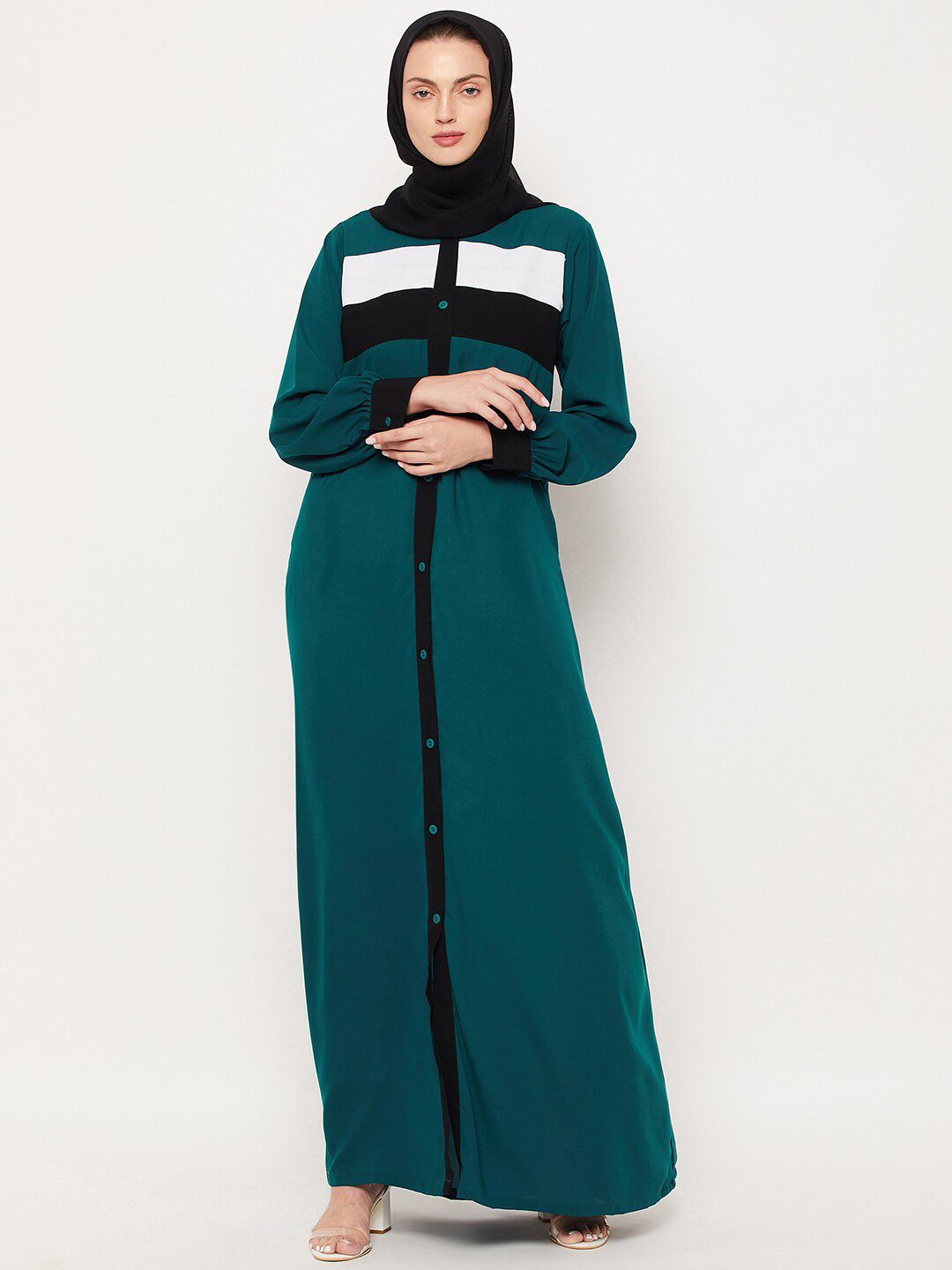 NABIA Women Bottle Green Solid Abaya Burqa