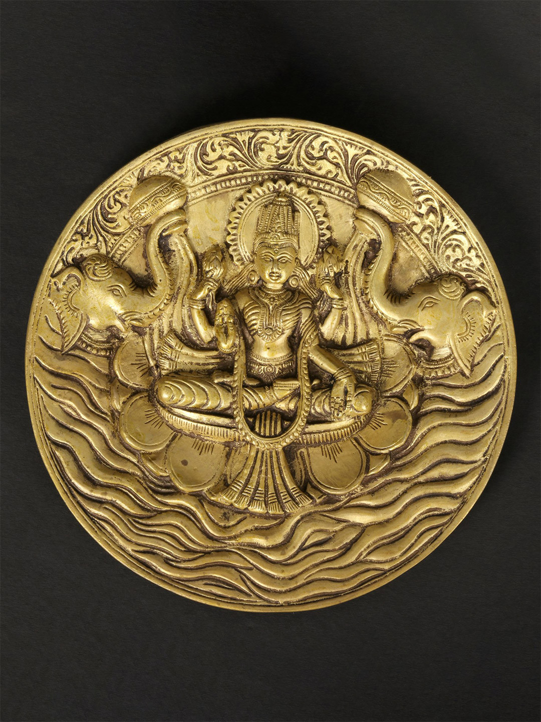 Exotic India Goddess Lakshmi Brass Ethnic Motifs Glossy Spiritual Wall Decor-7In
