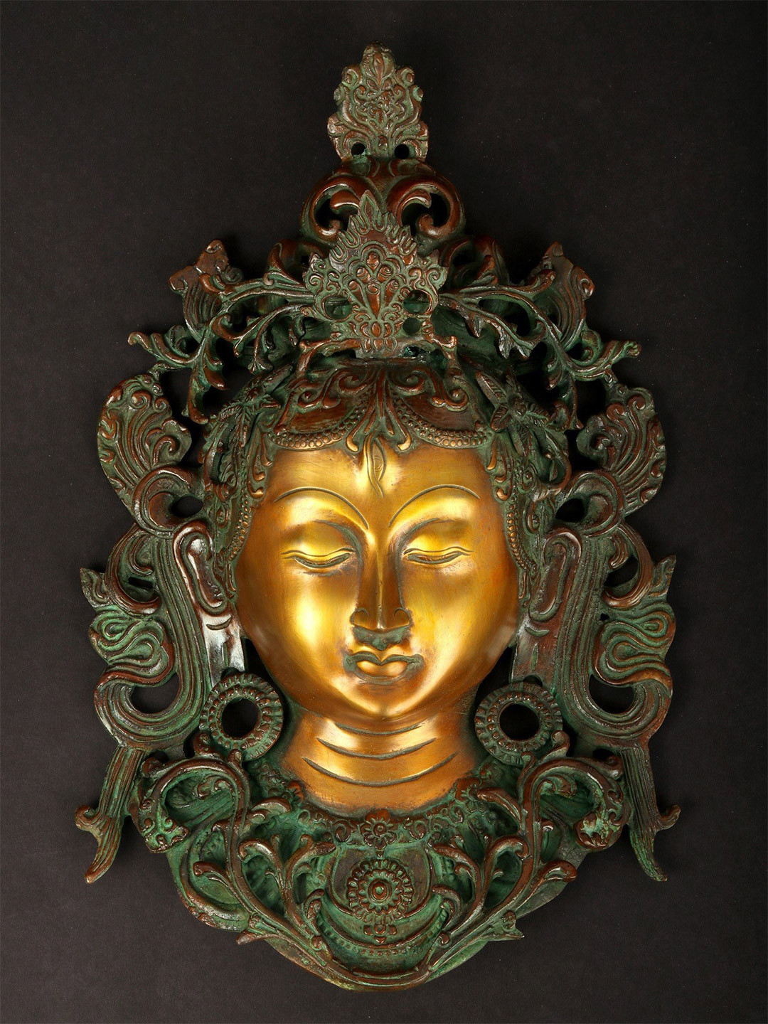 Exotic India Gold-Toned Tibetan Buddhist Goddess Tara Wall Hanging Mask