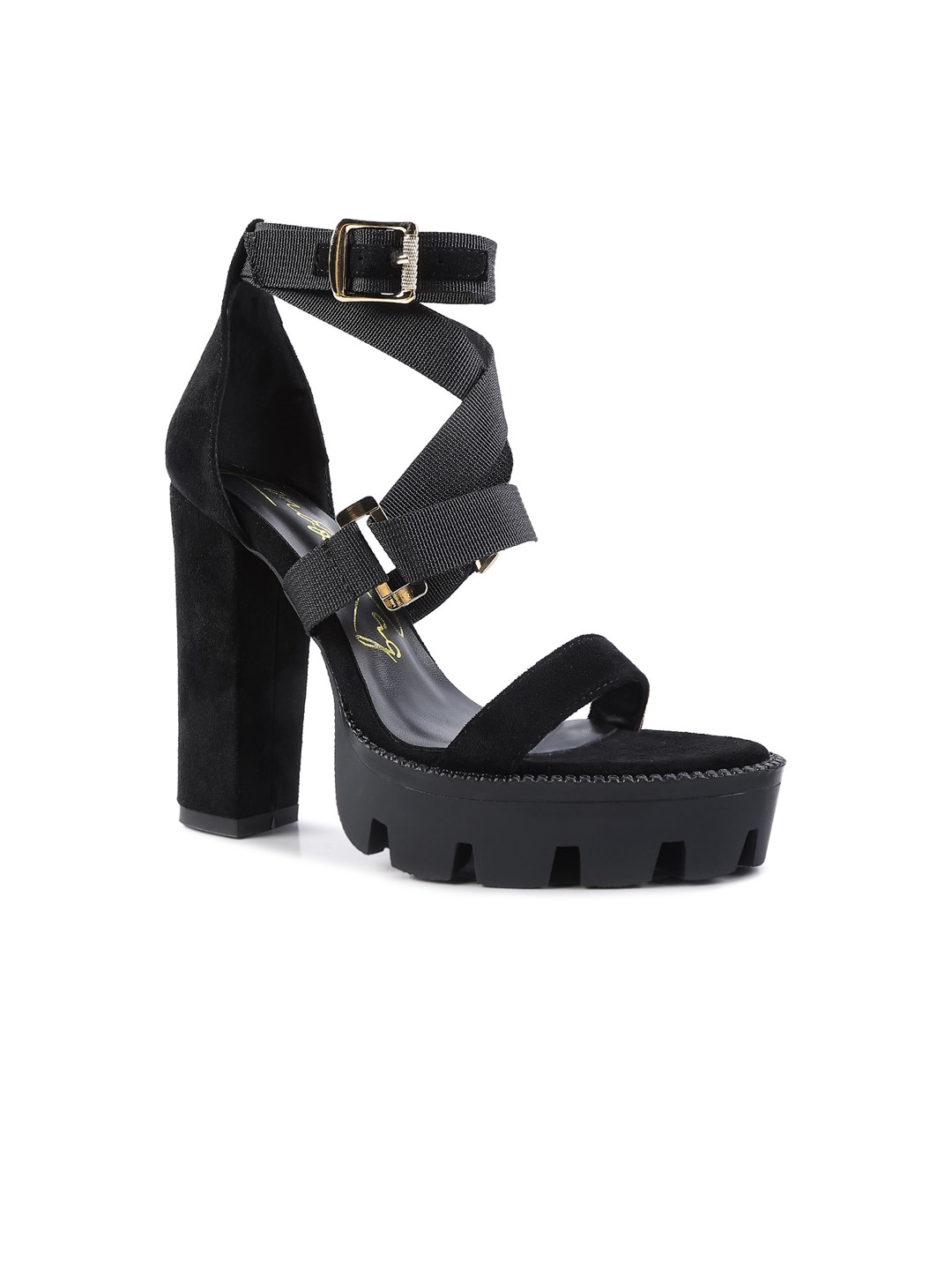London Rag Black Textured Suede Block Heels