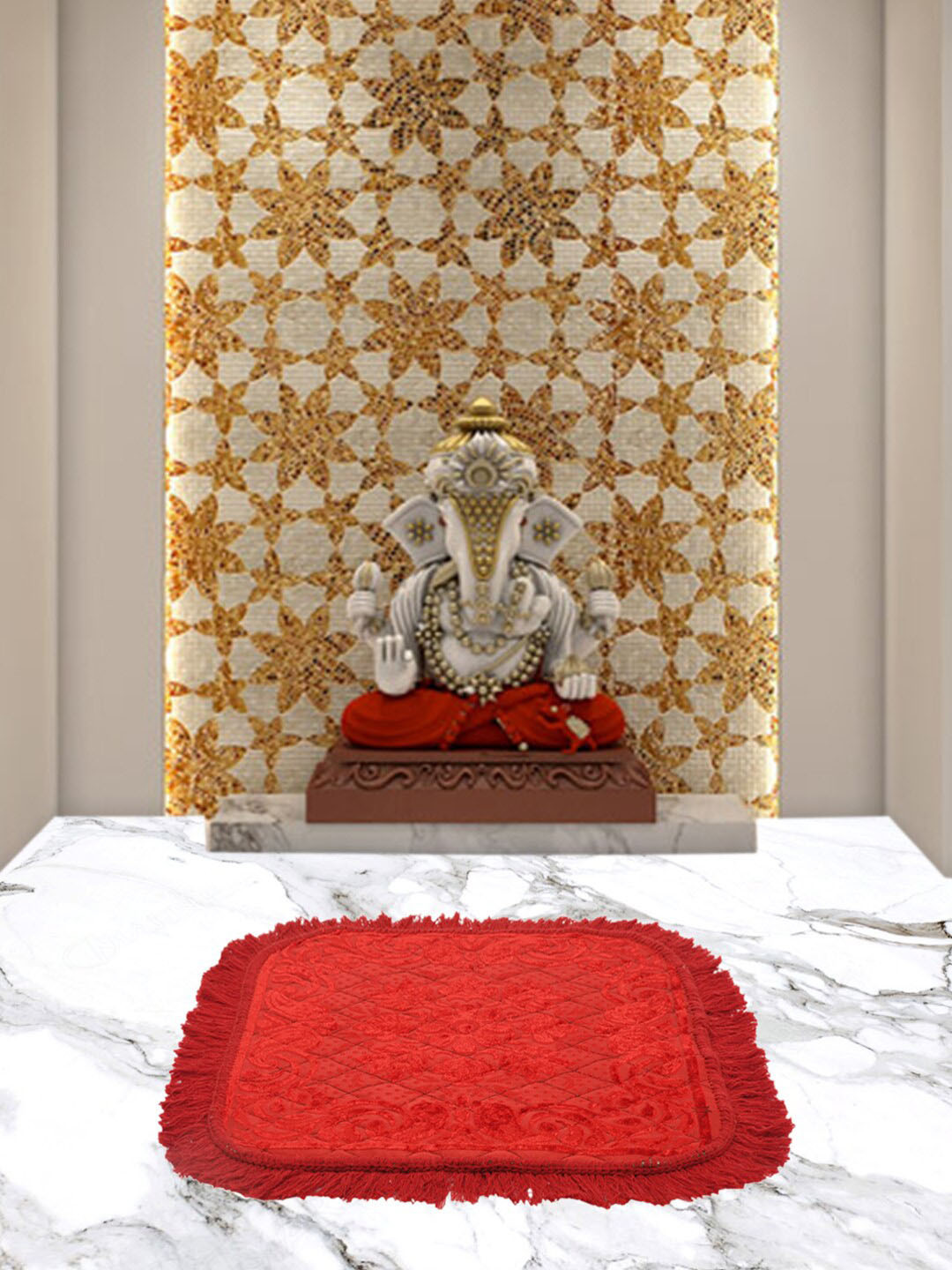 Kuber Industries Set of 3 Red Solid Velvet Pooja Carpets
